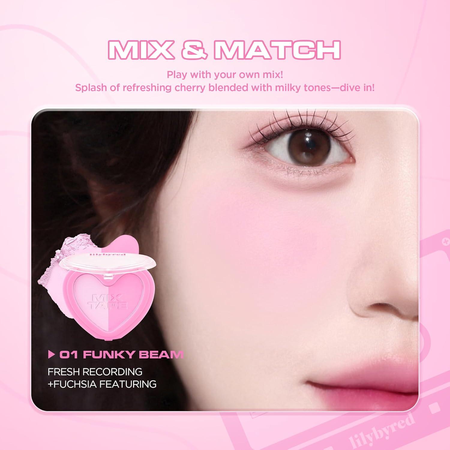 lilybyred Luv Beam Cheek Duo | Heart-Shaped Korean Dual-Tone Powder Blush, Tone-on-Tone Mixable Colors, Soft Glow with Fine Shimmer, Silky Texture, Blendable, All-Day Wear, 0.14 oz. (01 Funky Beam)