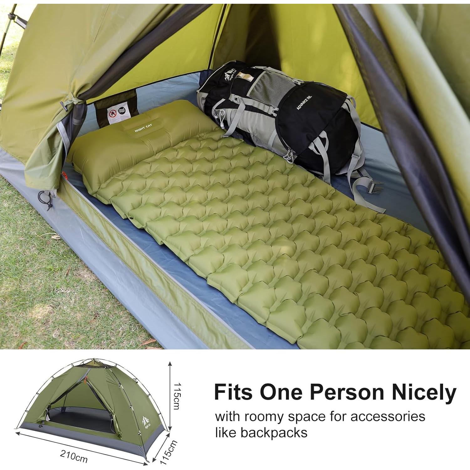 Tienda de Camping Mejorada Night Cat para 1-2 Personas Verde