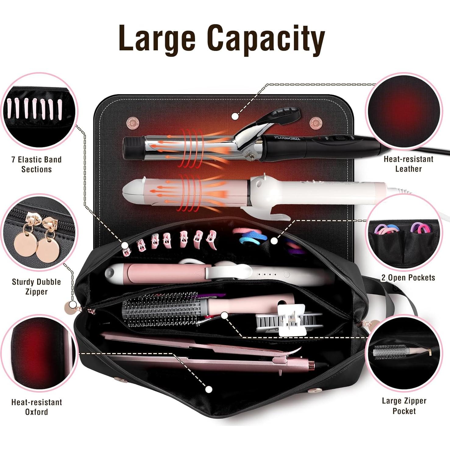 Bolsa de Viaje SS para Herramientas de Cabello con Alfombrilla Calor Negro