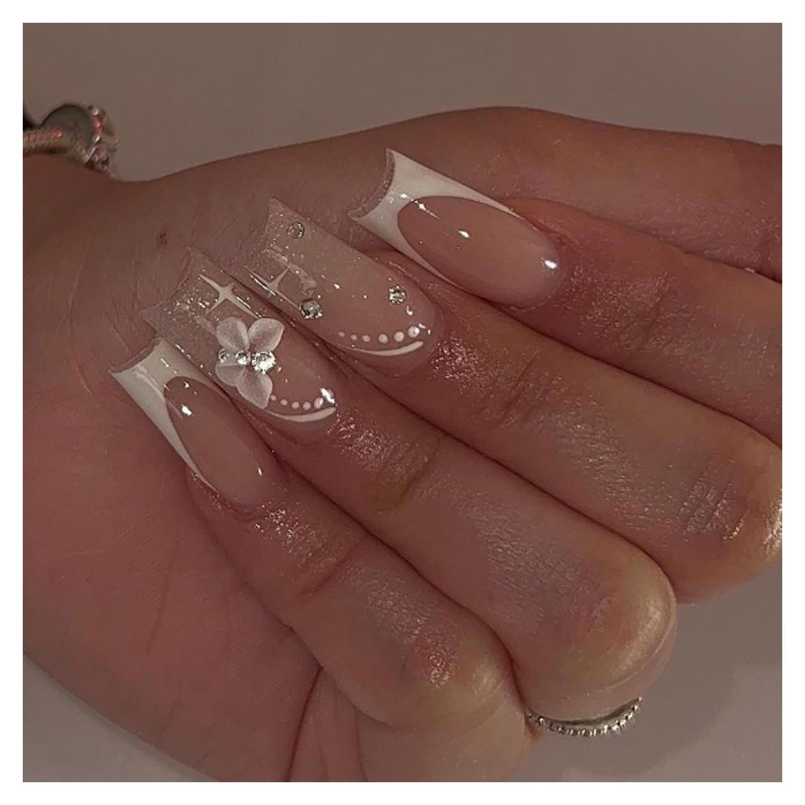 Uñas Postizas Hkanlre Medianas Flores 24PCS Cubierta Completa