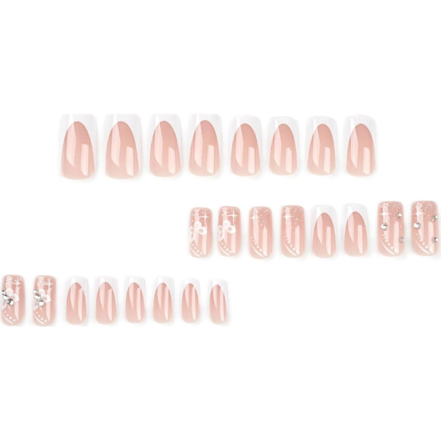 Uñas Postizas Hkanlre Medianas Flores 24PCS Cubierta Completa