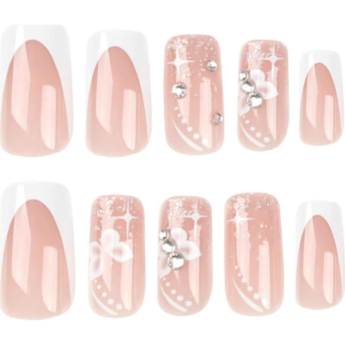 Uñas Postizas Hkanlre Medianas Flores 24PCS Cubierta Completa