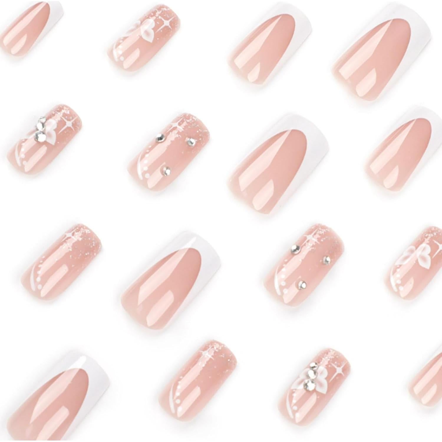 Uñas Postizas Hkanlre Medianas Flores 24PCS Cubierta Completa