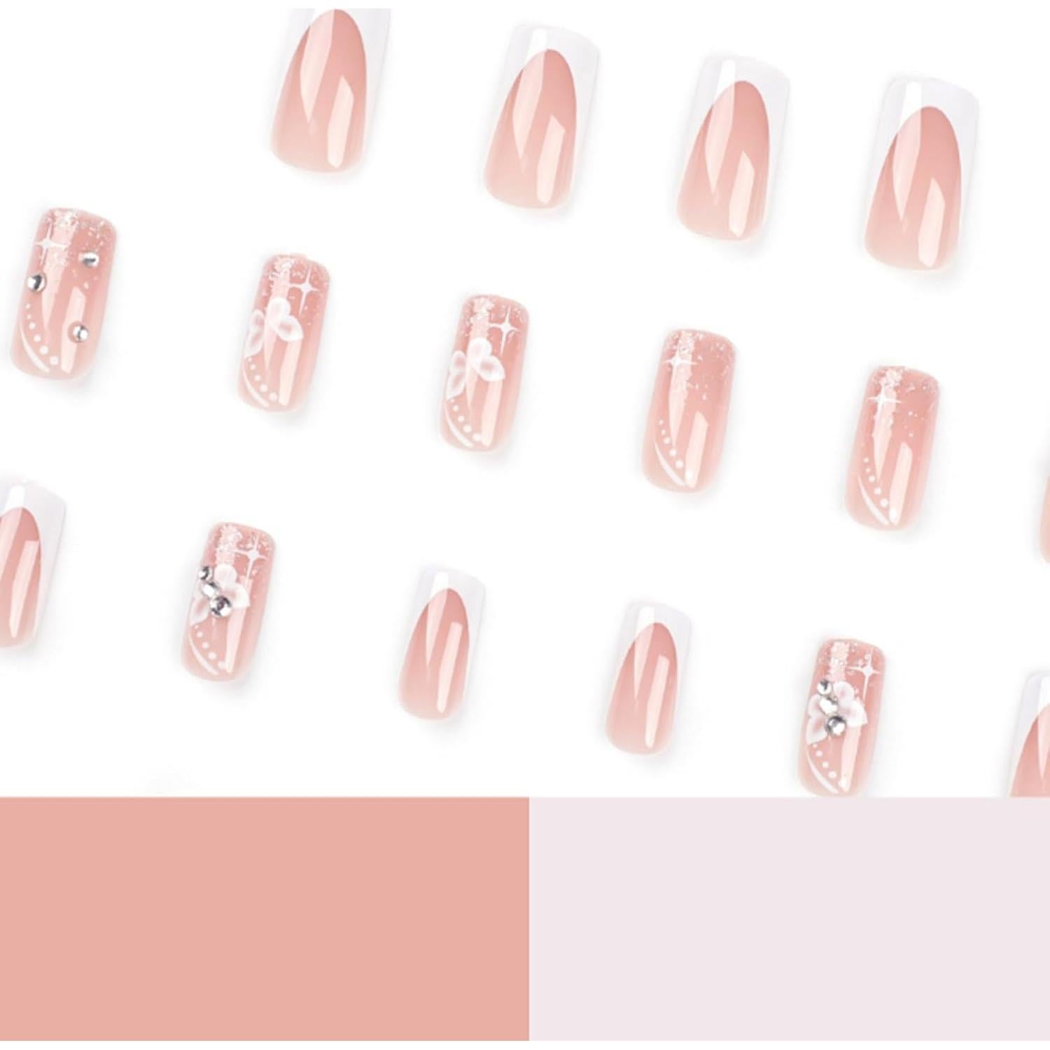 Uñas Postizas Hkanlre Medianas Flores 24PCS Cubierta Completa