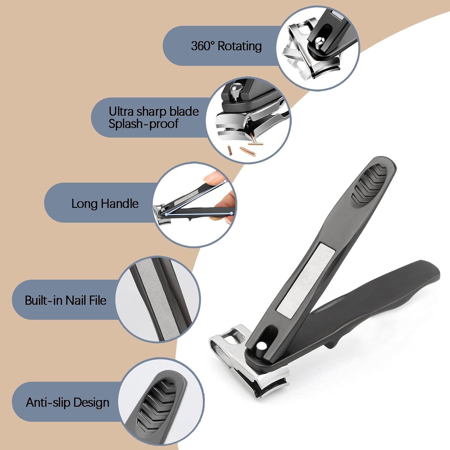 Cortauñas VOGARB 360° Mango Largo Acero Inoxidable Negro