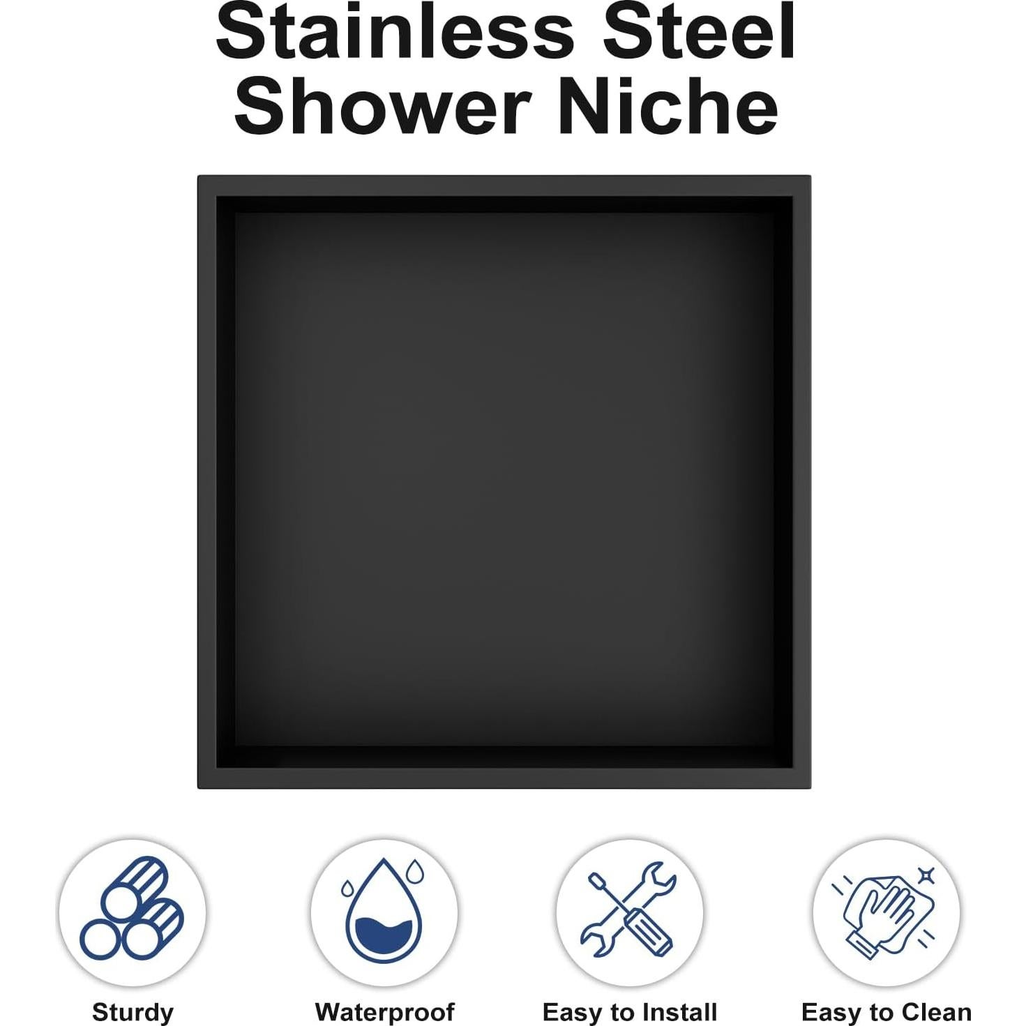 Nicho de Ducha Achelous Acero Inoxidable 30.48 cm Negro Mate