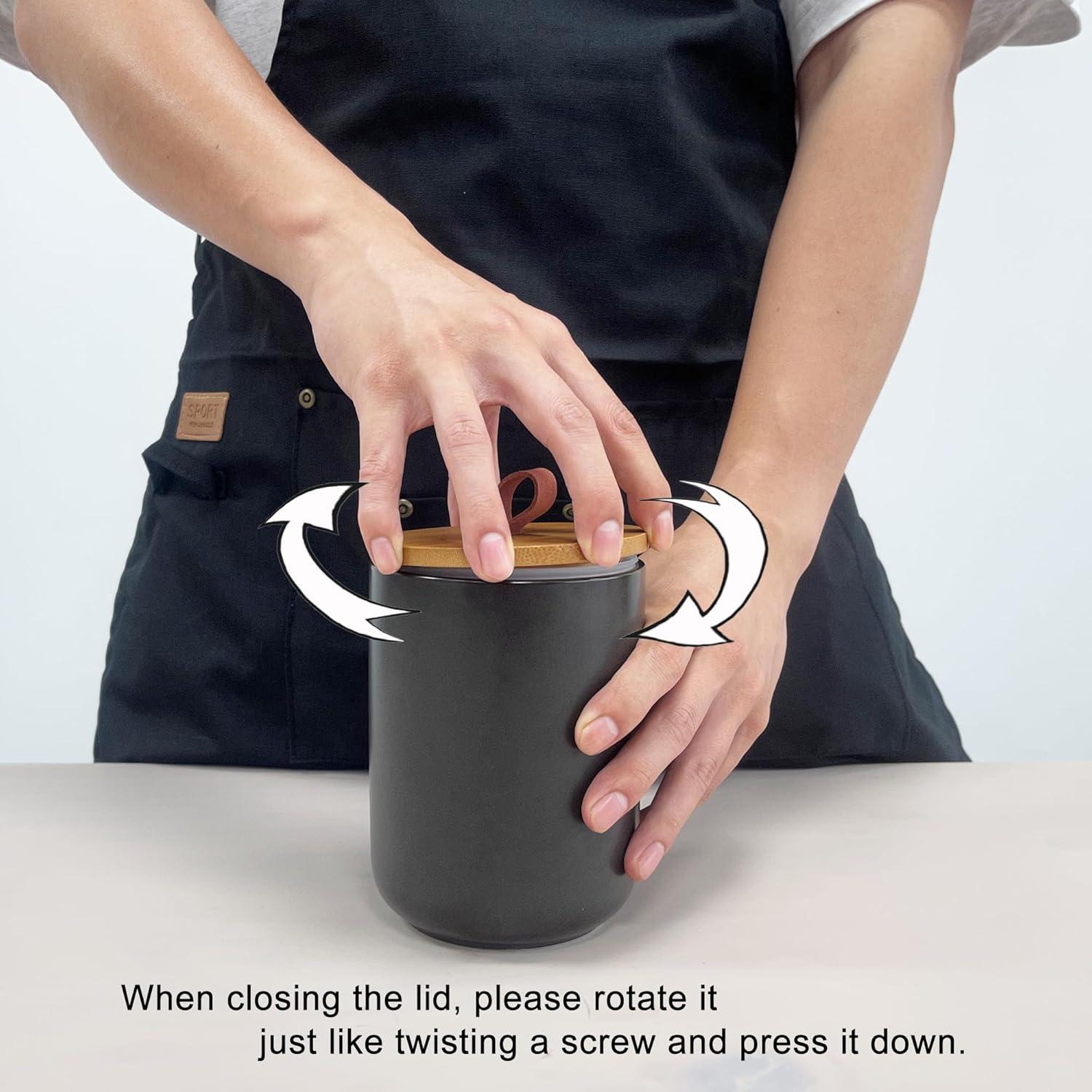 Juego de Tarros de Cerámica Negra Kendiis - 3 Piezas Herméticos