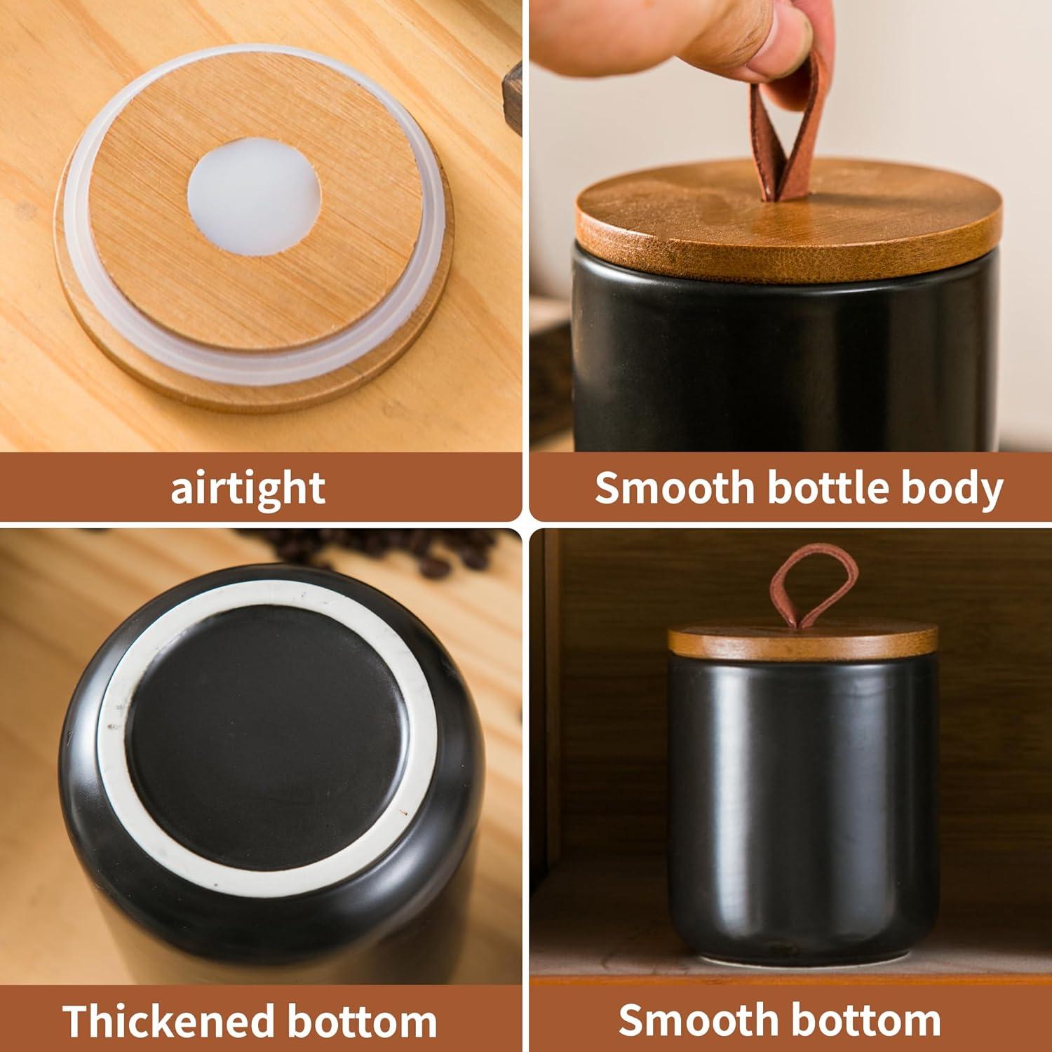 Juego de Tarros de Cerámica Negra Kendiis - 3 Piezas Herméticos