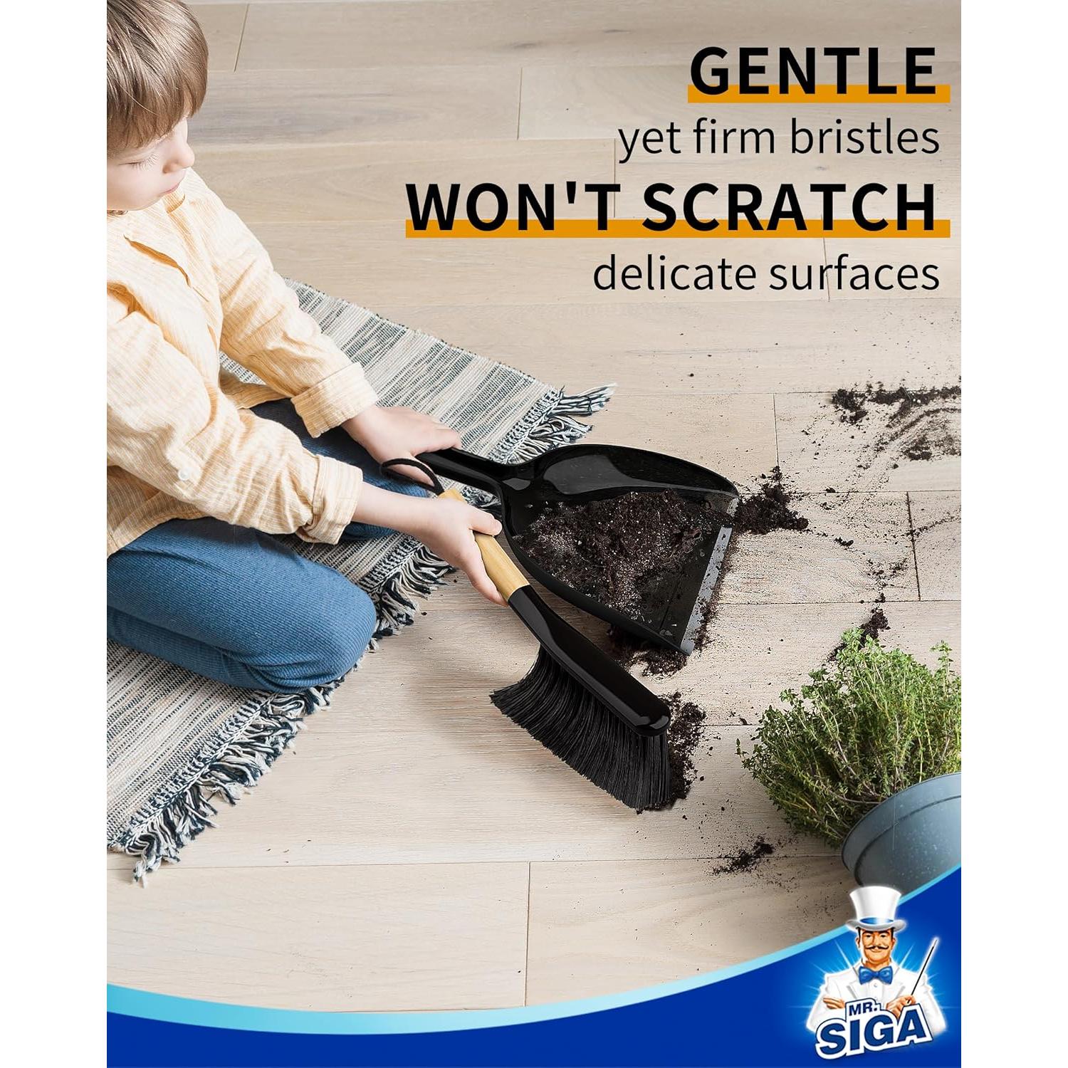 Conjunto de Cepillo y Recogedor MR.SIGA, Mango de Bambú, Negro