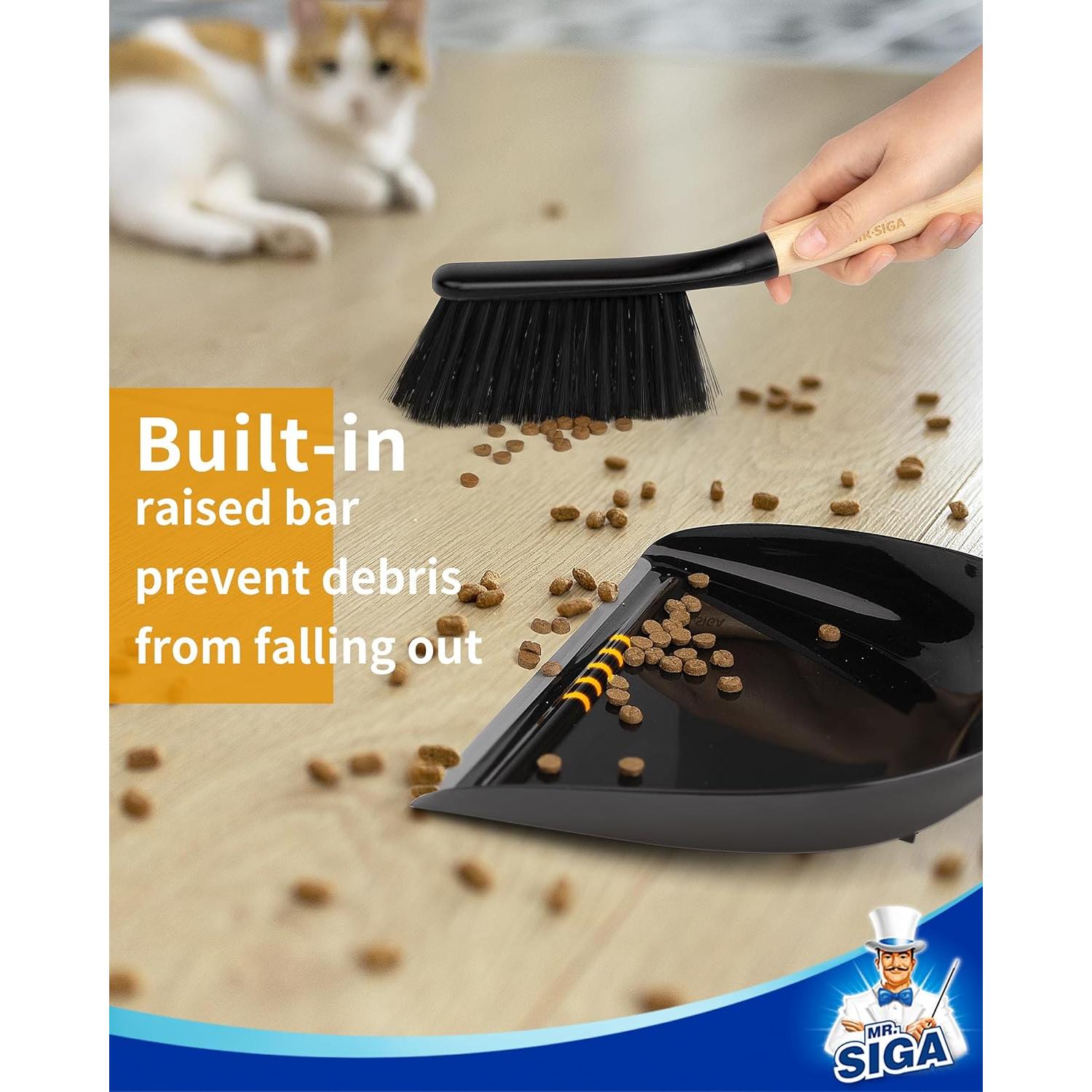 Conjunto de Cepillo y Recogedor MR.SIGA, Mango de Bambú, Negro