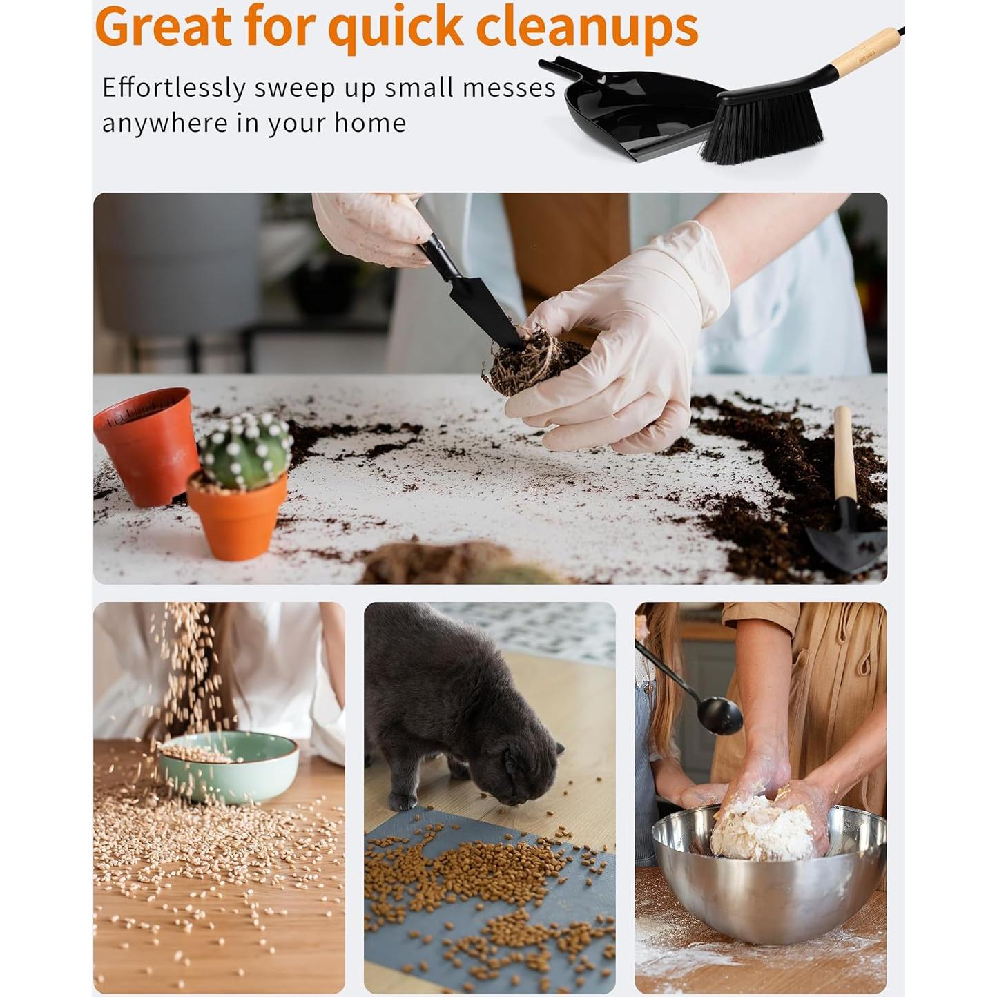 Conjunto de Cepillo y Recogedor MR.SIGA, Mango de Bambú, Negro