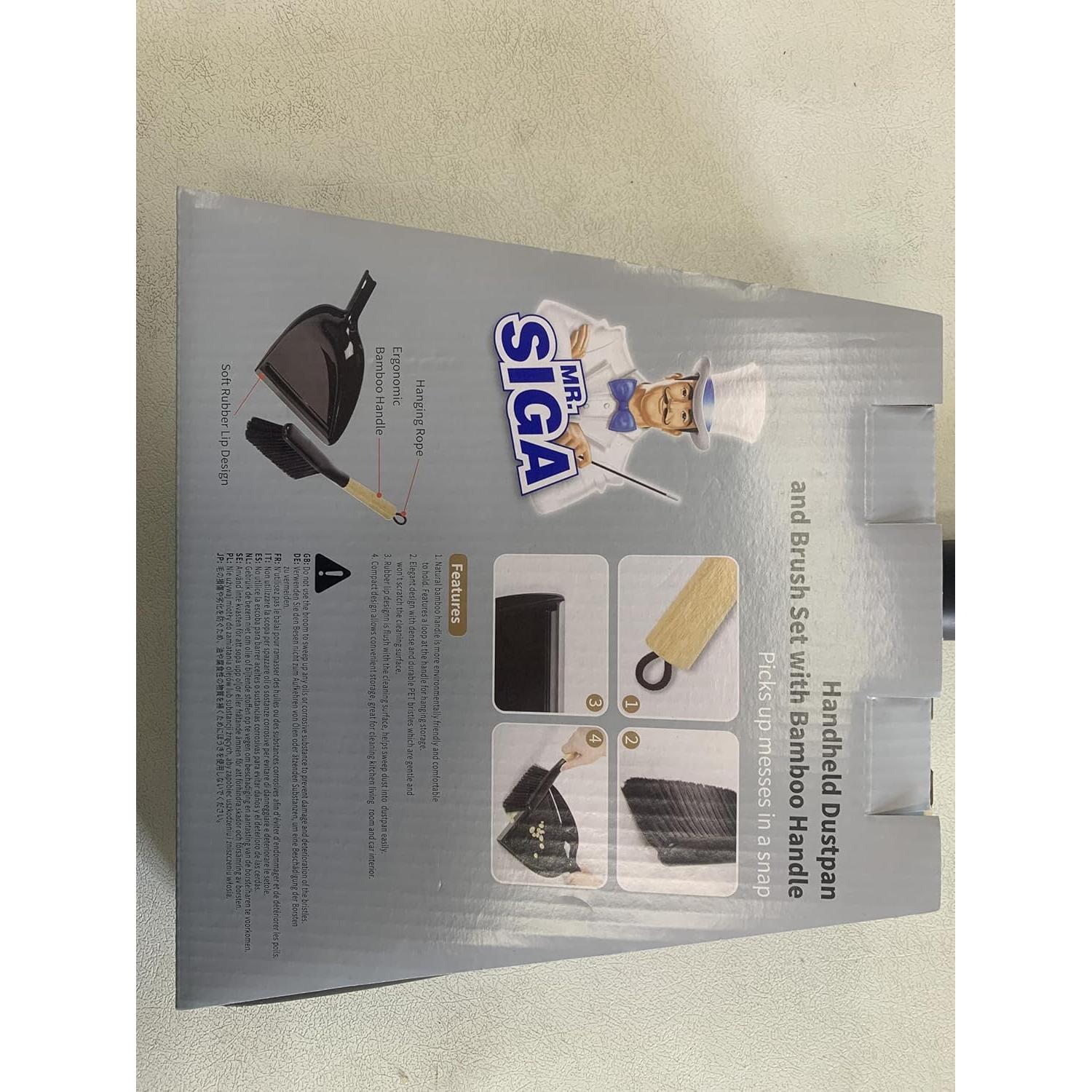 Conjunto de Cepillo y Recogedor MR.SIGA, Mango de Bambú, Negro