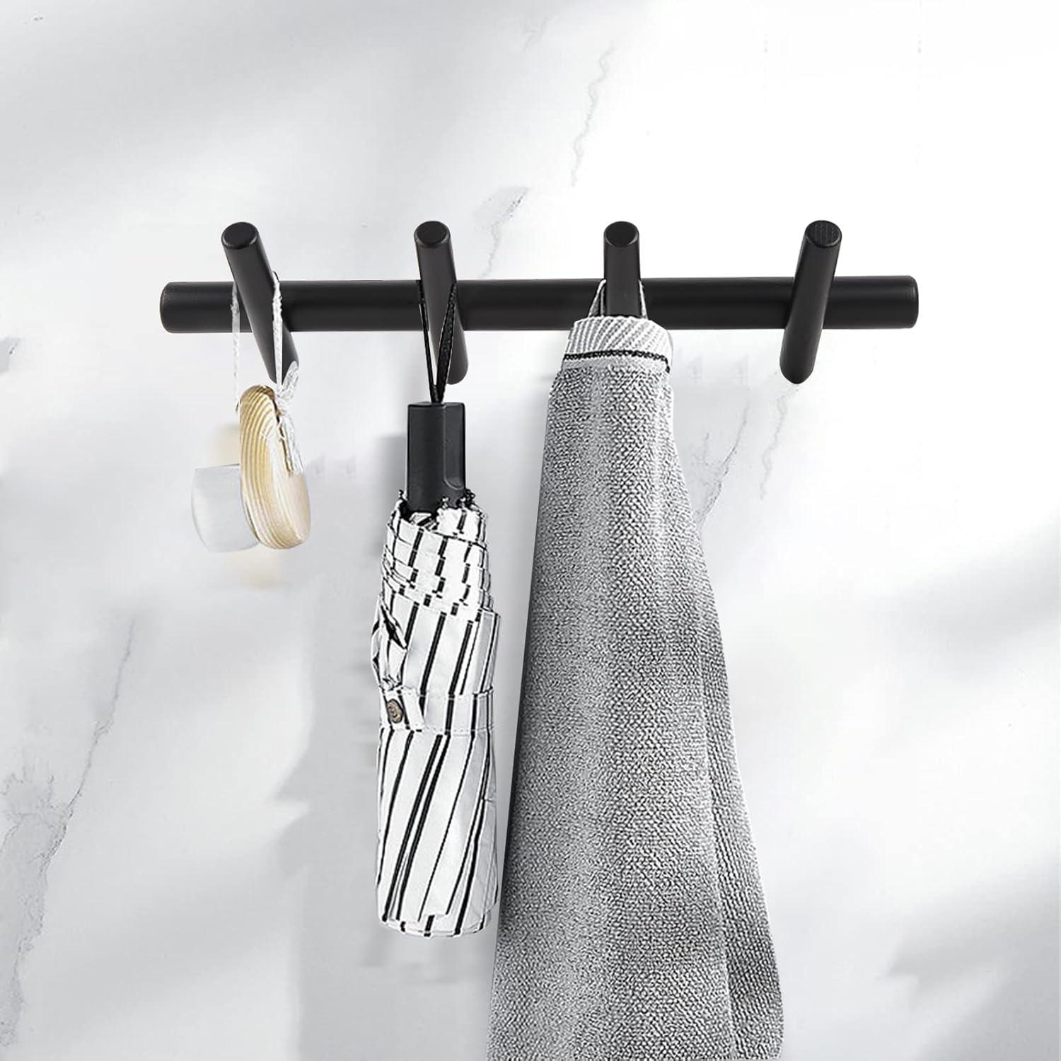 Perchero de Madera KYSMOTIC Negro 4 Ganchos Montado en Pared