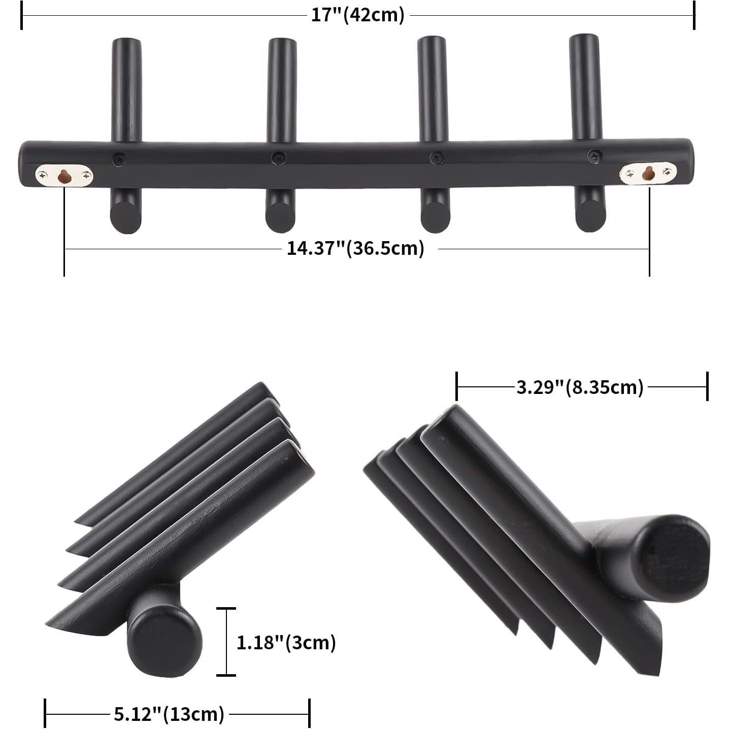 Perchero de Madera KYSMOTIC Negro 4 Ganchos Montado en Pared