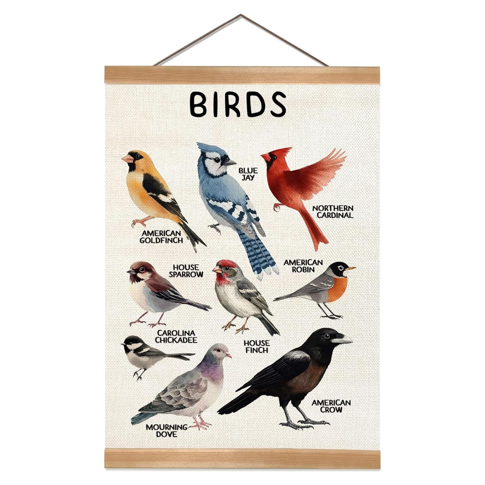 Póster Colgante de Aves ZTGDA en Lino con Marco de Madera 30x40cm