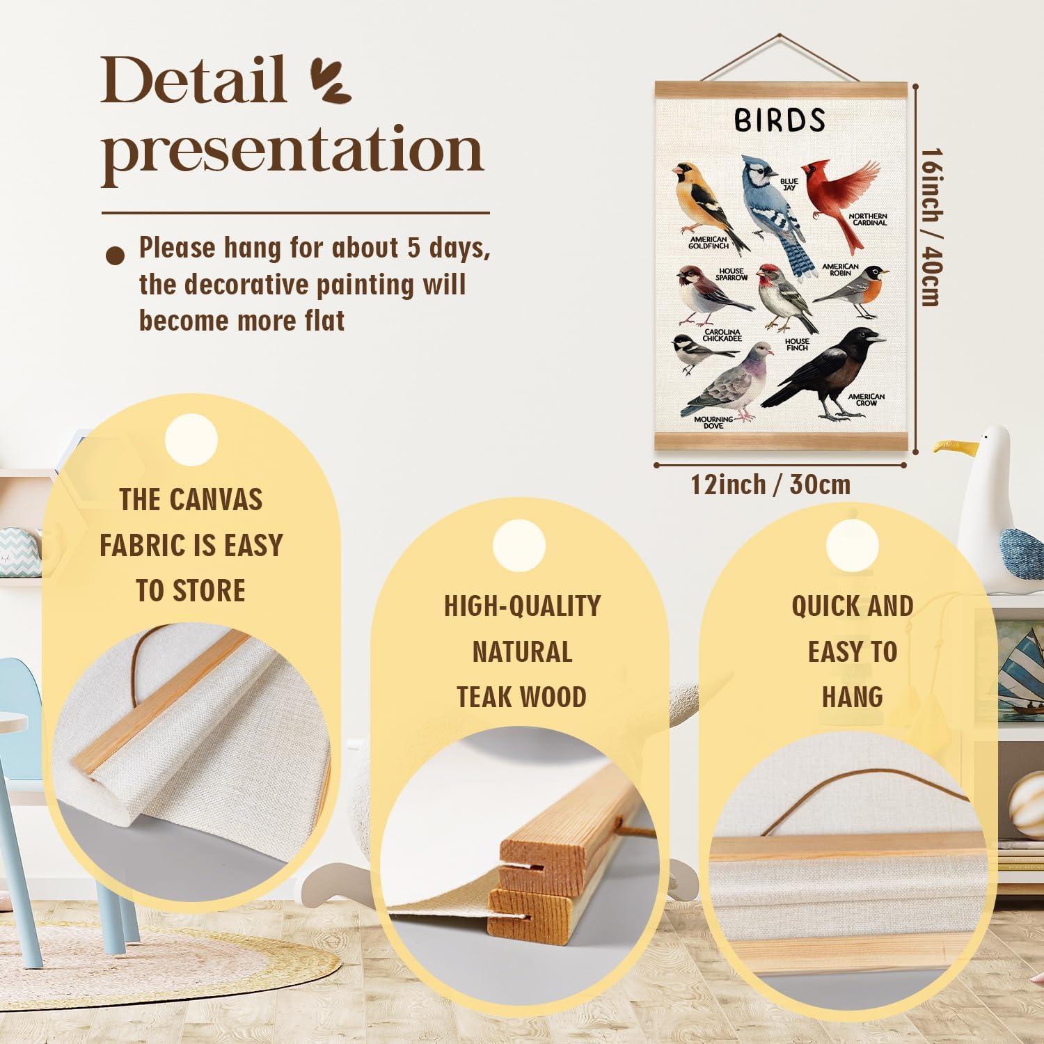 Póster Colgante de Aves ZTGDA en Lino con Marco de Madera 30x40cm
