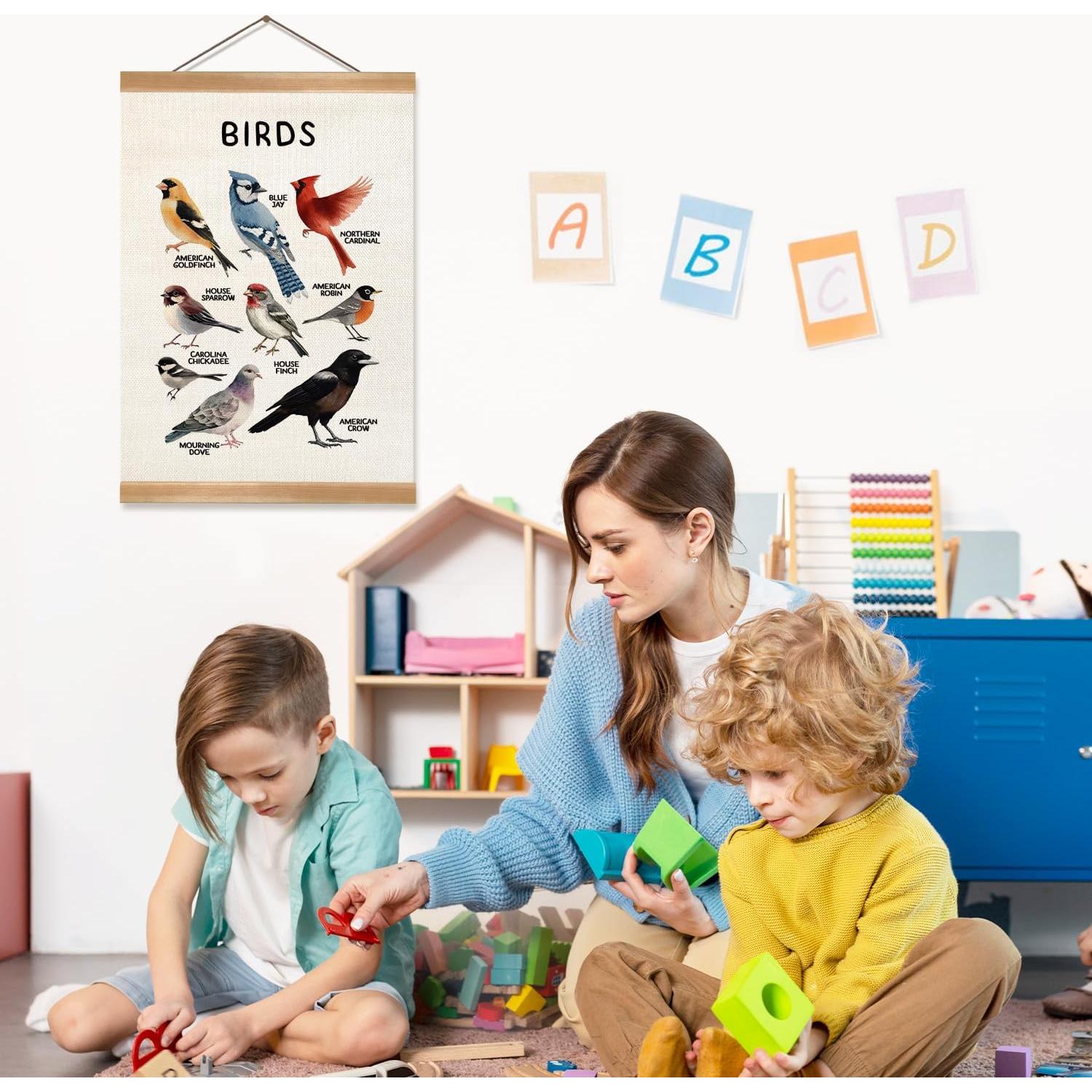 Póster Colgante de Aves ZTGDA en Lino con Marco de Madera 30x40cm