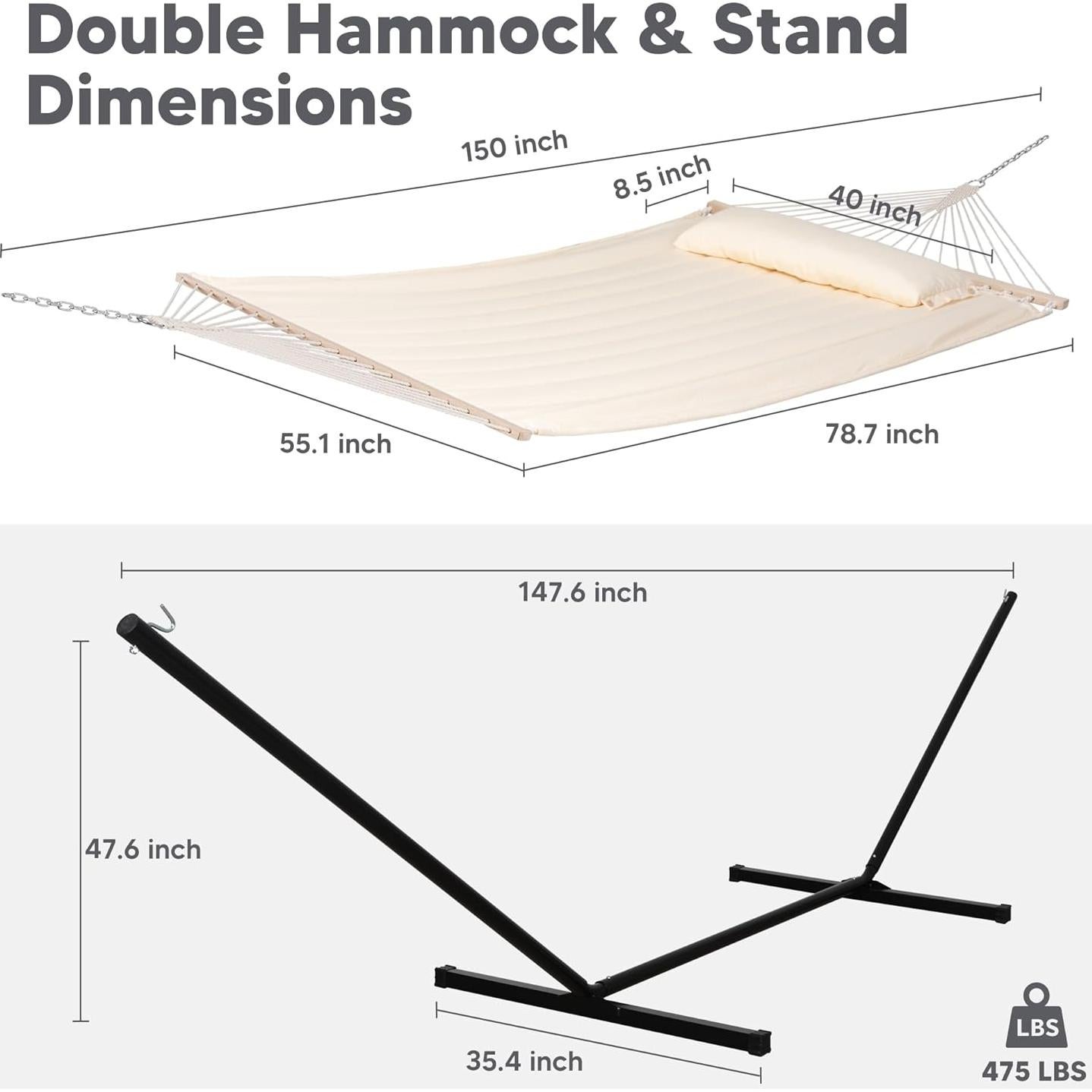 Hamaca Doble SUNCREAT Extra Grande con Soporte 3.66 m Beige