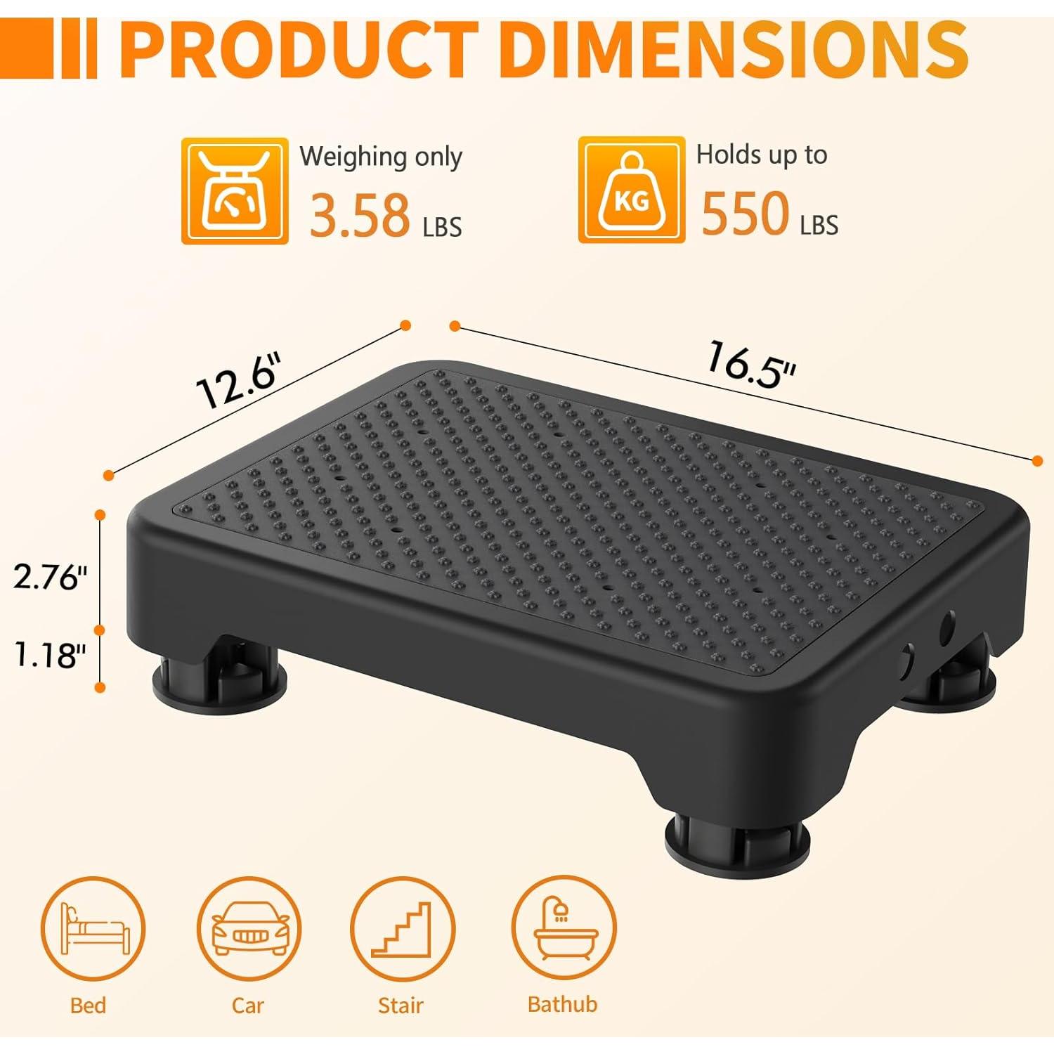 Ronlap One Step Stools for Adults, Portable Safety Step Platform for Seniors Small Plastic Bedside Step Stool Mobility Wide Step Stools Elderly Assistance for Shower Bed Car Stair Outdoor, Black-Black