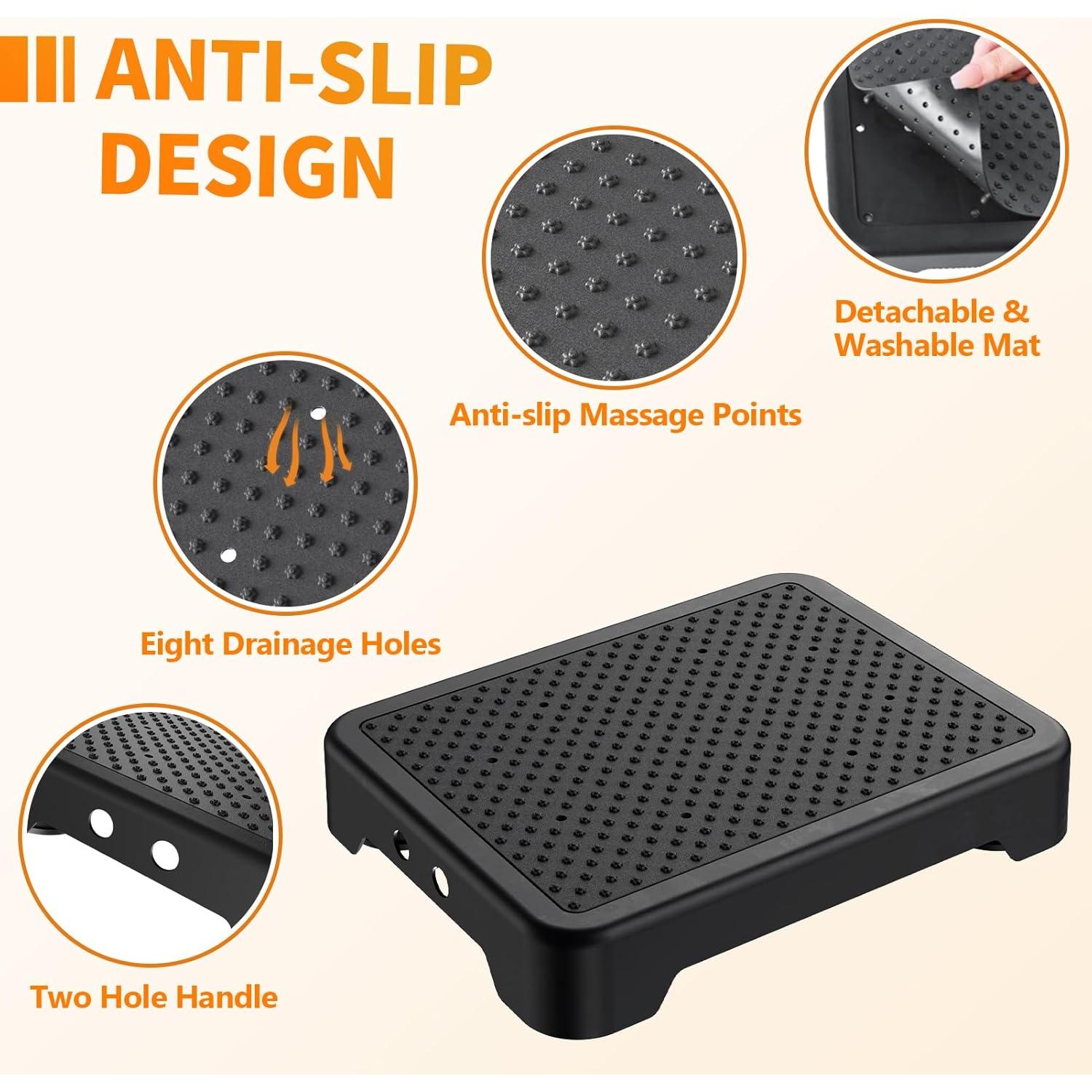 Ronlap One Step Stools for Adults, Portable Safety Step Platform for Seniors Small Plastic Bedside Step Stool Mobility Wide Step Stools Elderly Assistance for Shower Bed Car Stair Outdoor, Black-Black