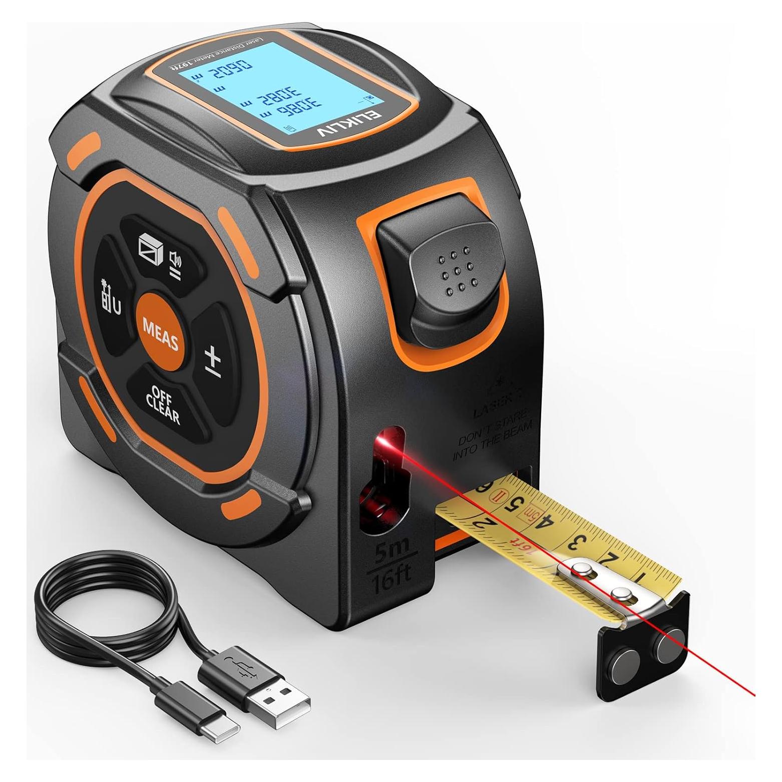 Cinta Métrica Láser Elikliv 197Ft y 16Ft Digital