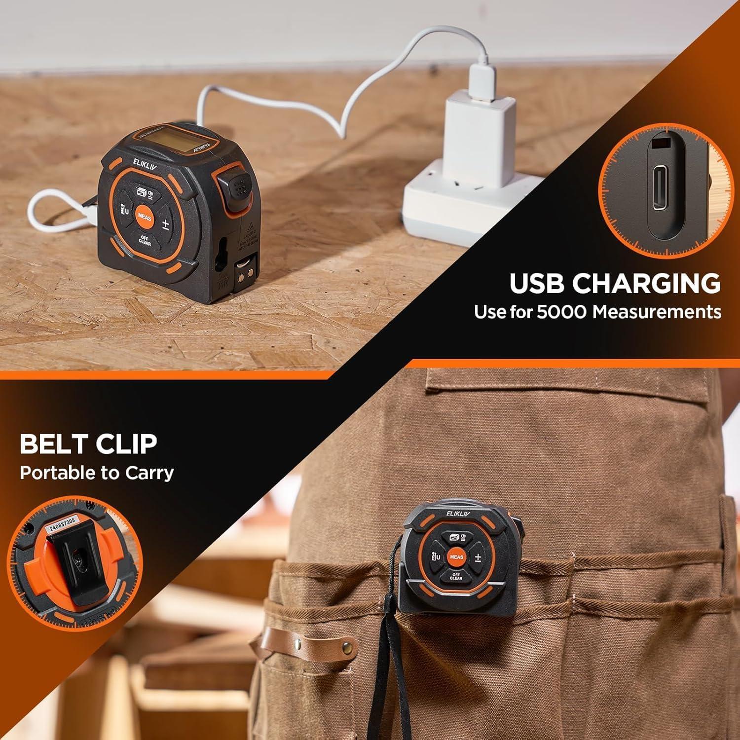 Cinta Métrica Láser Elikliv 197Ft y 16Ft Digital