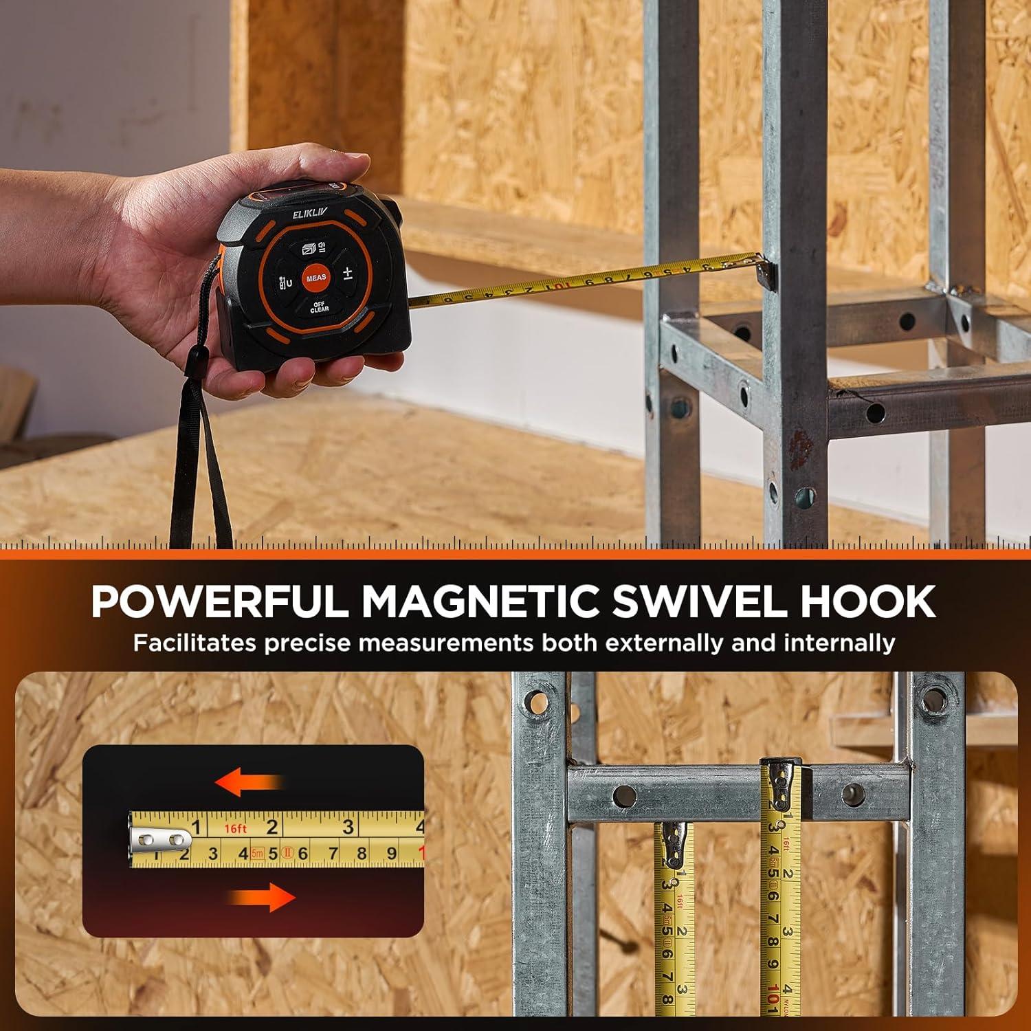 Cinta Métrica Láser Elikliv 197Ft y 16Ft Digital