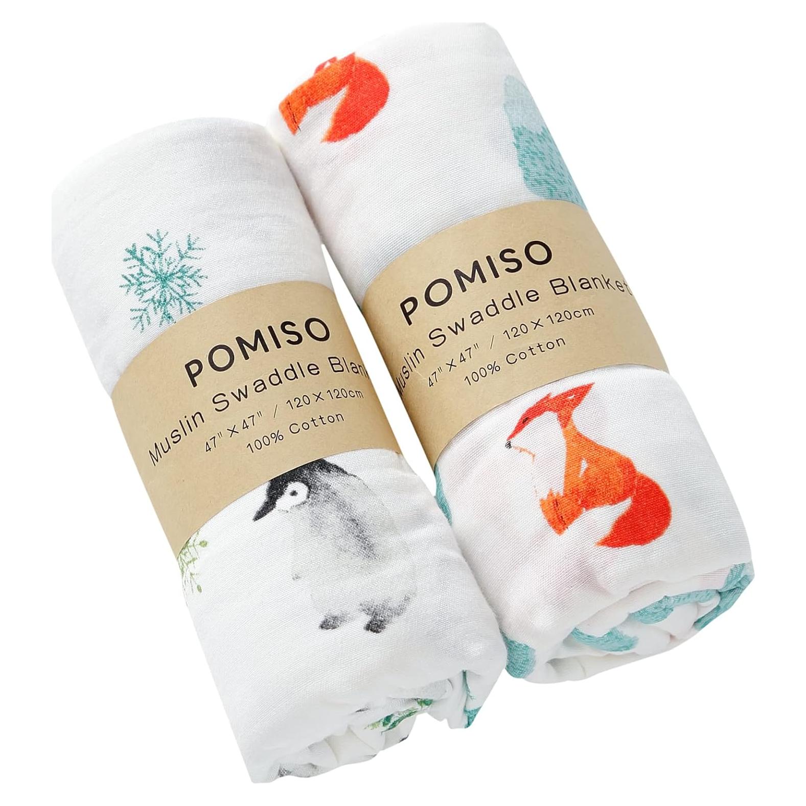 Manta de Muselina POMISO Zorro y Pingüino 120x120 cm Suave