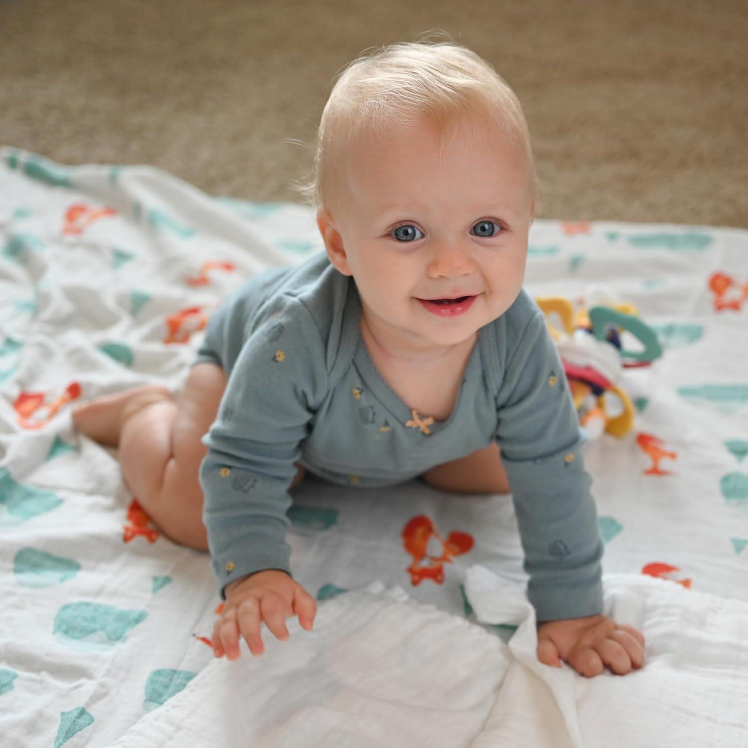 Manta de Muselina POMISO Zorro y Pingüino 120x120 cm Suave