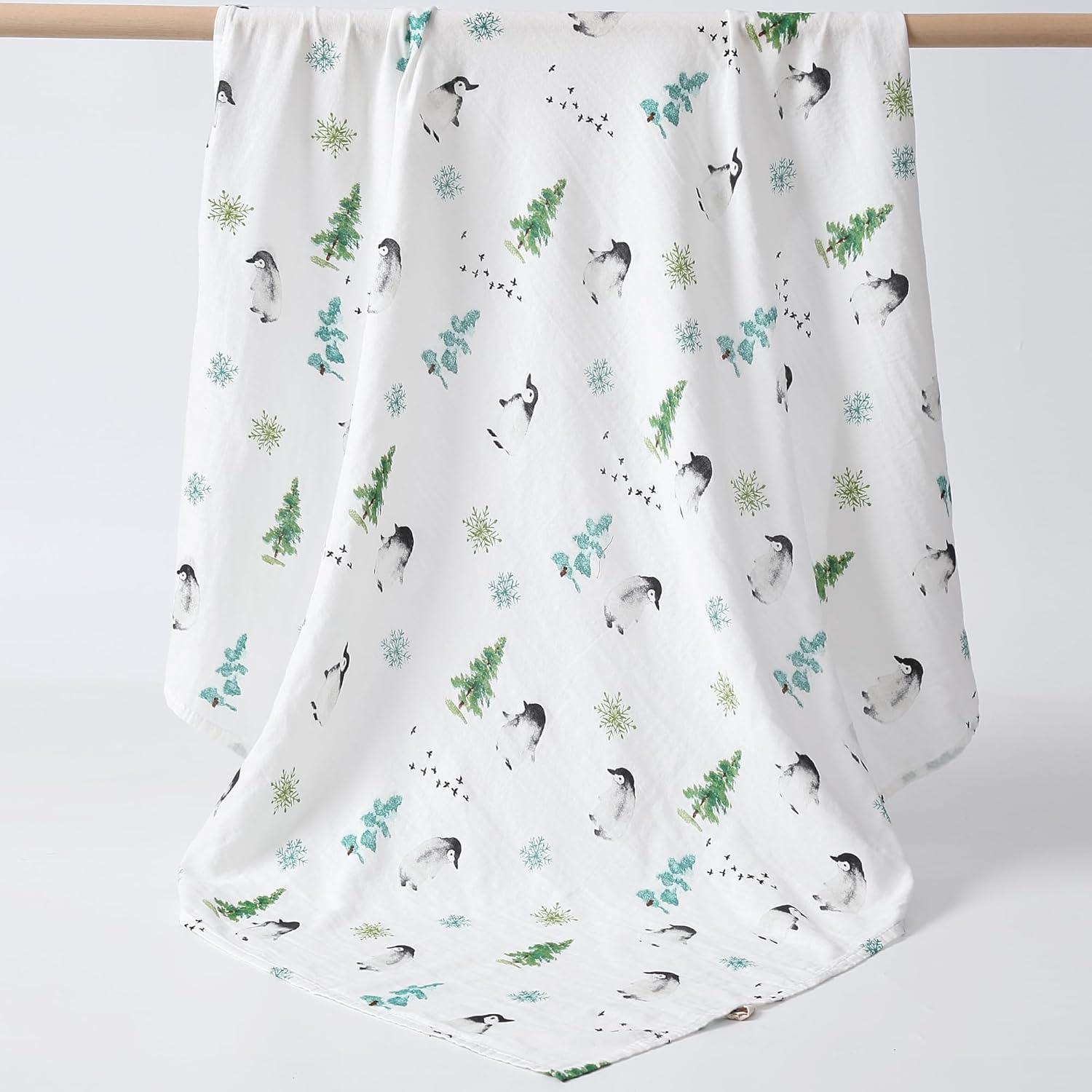 Manta de Muselina POMISO Zorro y Pingüino 120x120 cm Suave