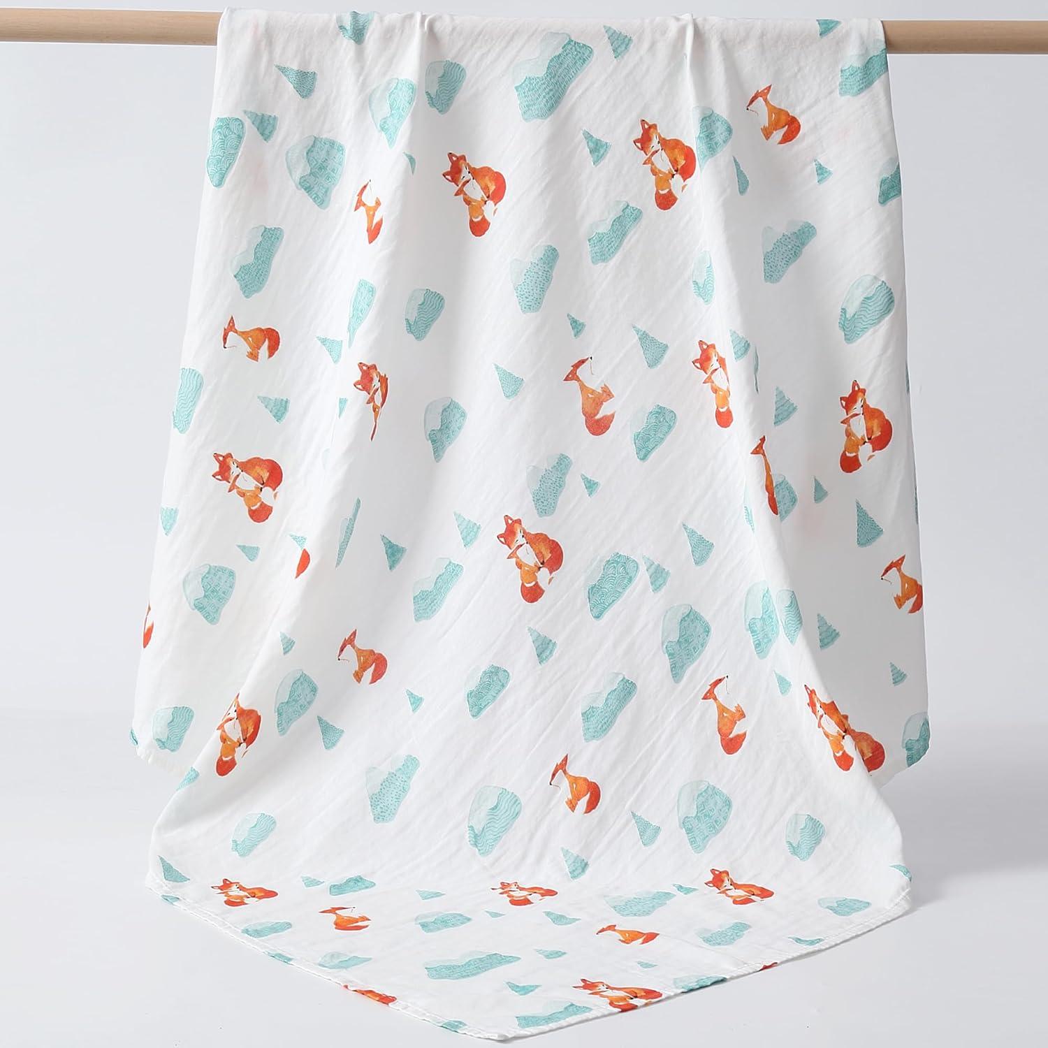 Manta de Muselina POMISO Zorro y Pingüino 120x120 cm Suave