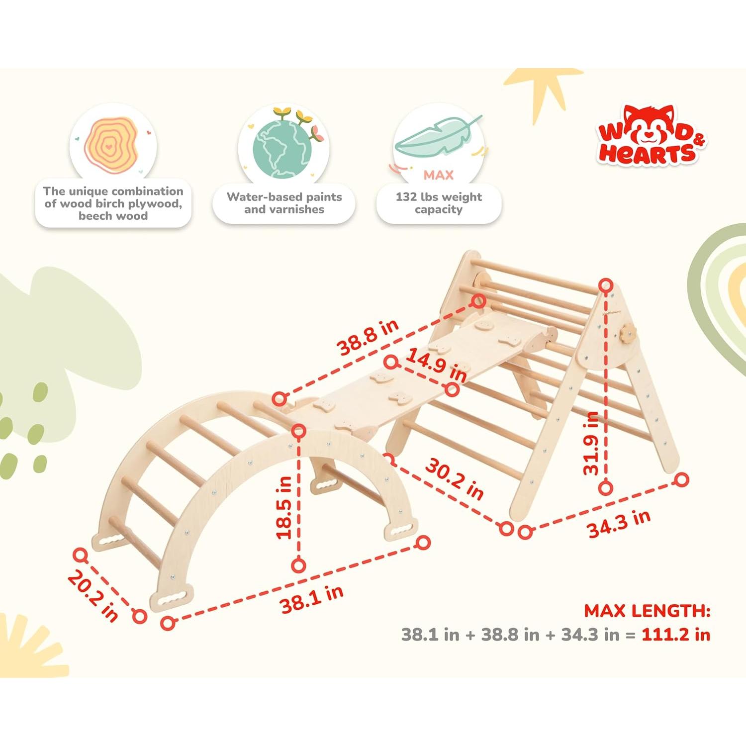 Conjunto de triángulo de escalada WoodandHearts Grande