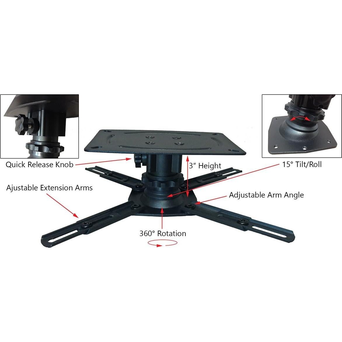 Soporte Universal para Proyector Silver Ticket 7.62 cm Ajustable