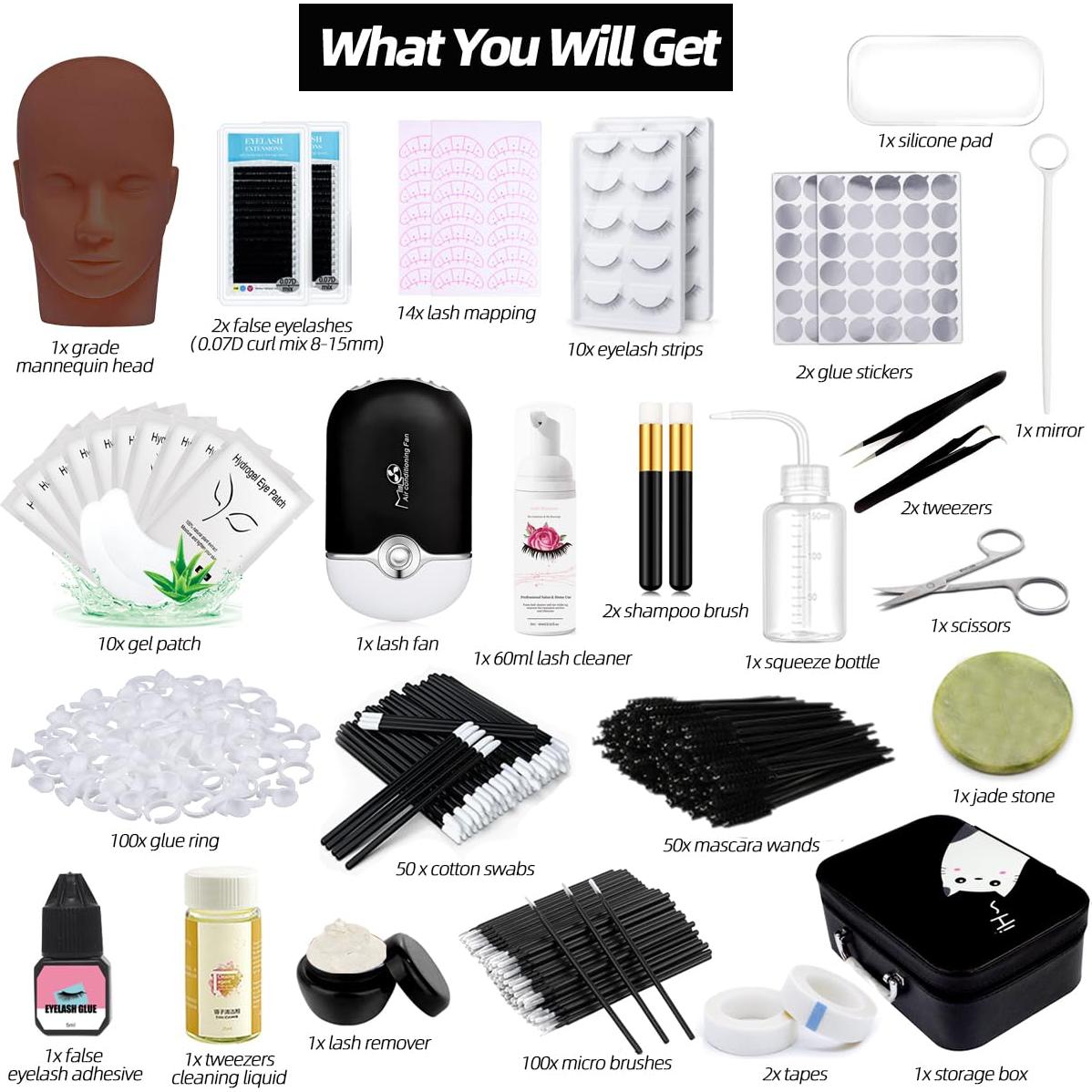 Kit de Extensión de Pestañas DNSGOOR con Ventilador USB y Herramientas