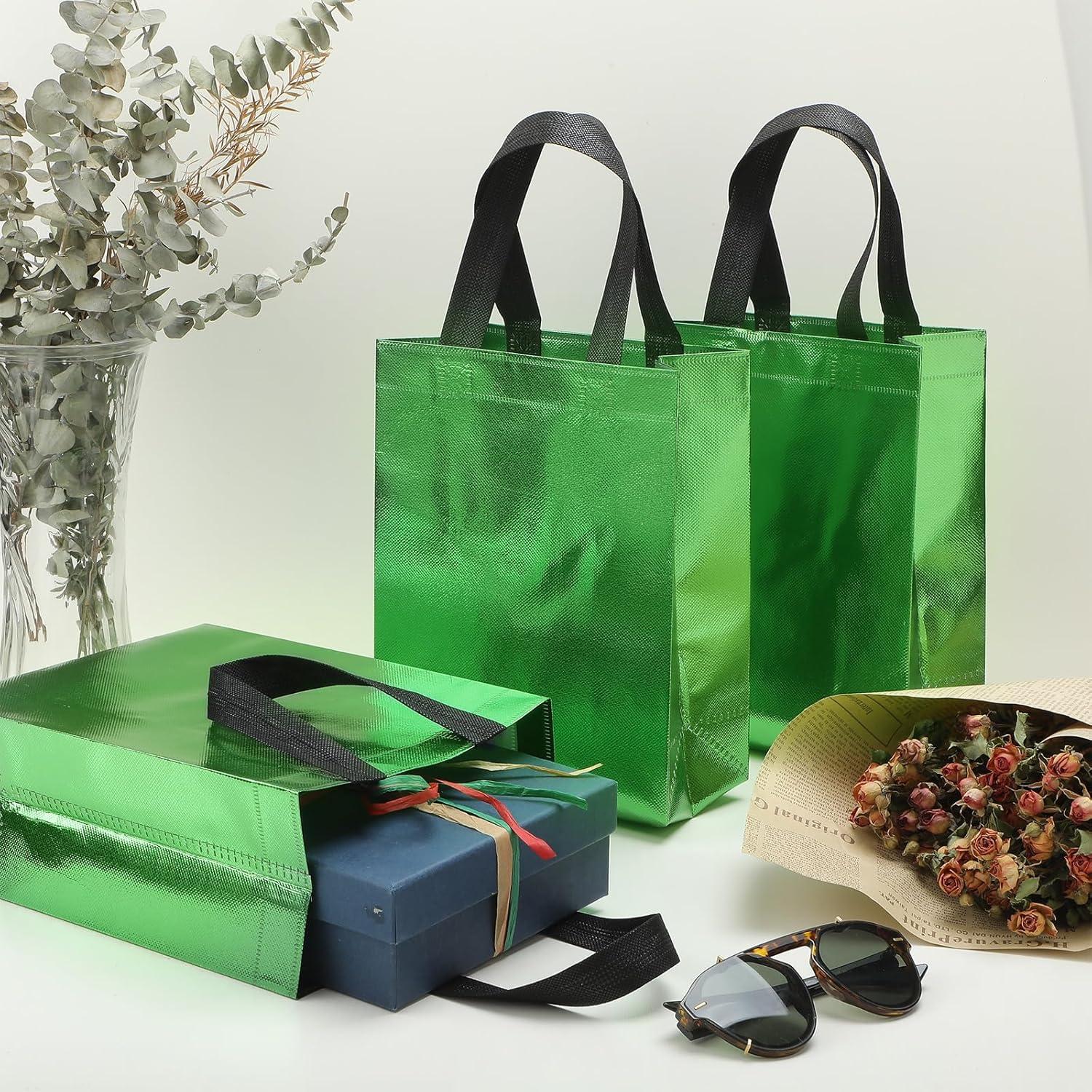 48 Bolsas de Regalo Verdes Sadnyy Reutilizables 20x10x25 cm