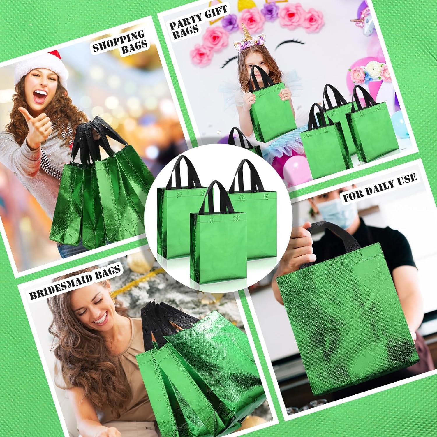 48 Bolsas de Regalo Verdes Sadnyy Reutilizables 20x10x25 cm