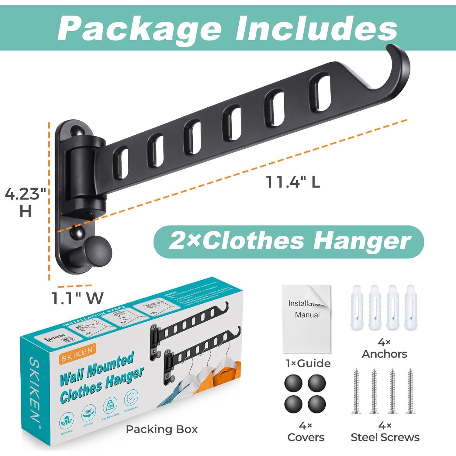 Perchero de Secado Pared SKIKEN 6 Agujeros Aluminio Negro