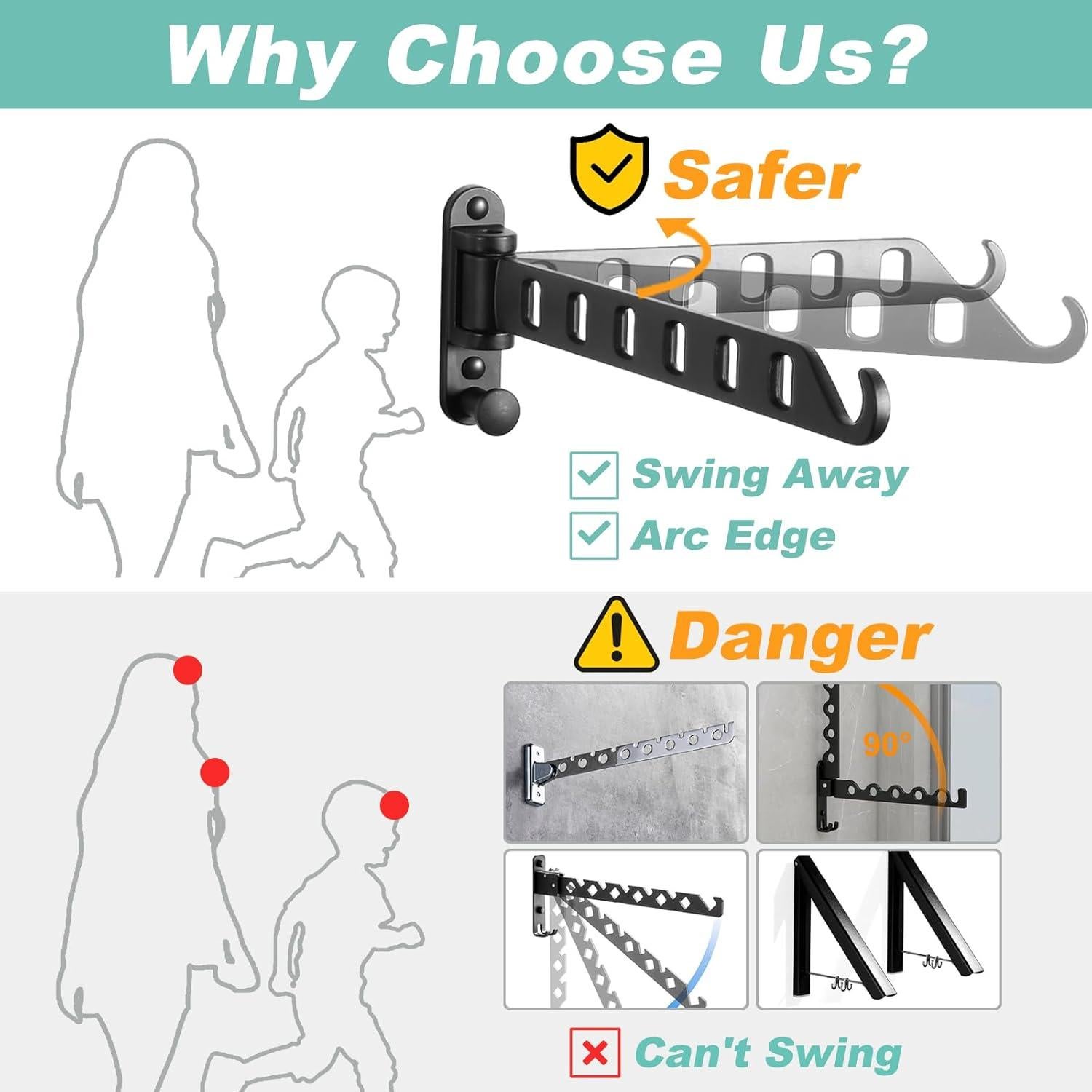 Perchero de Secado Pared SKIKEN 6 Agujeros Aluminio Negro