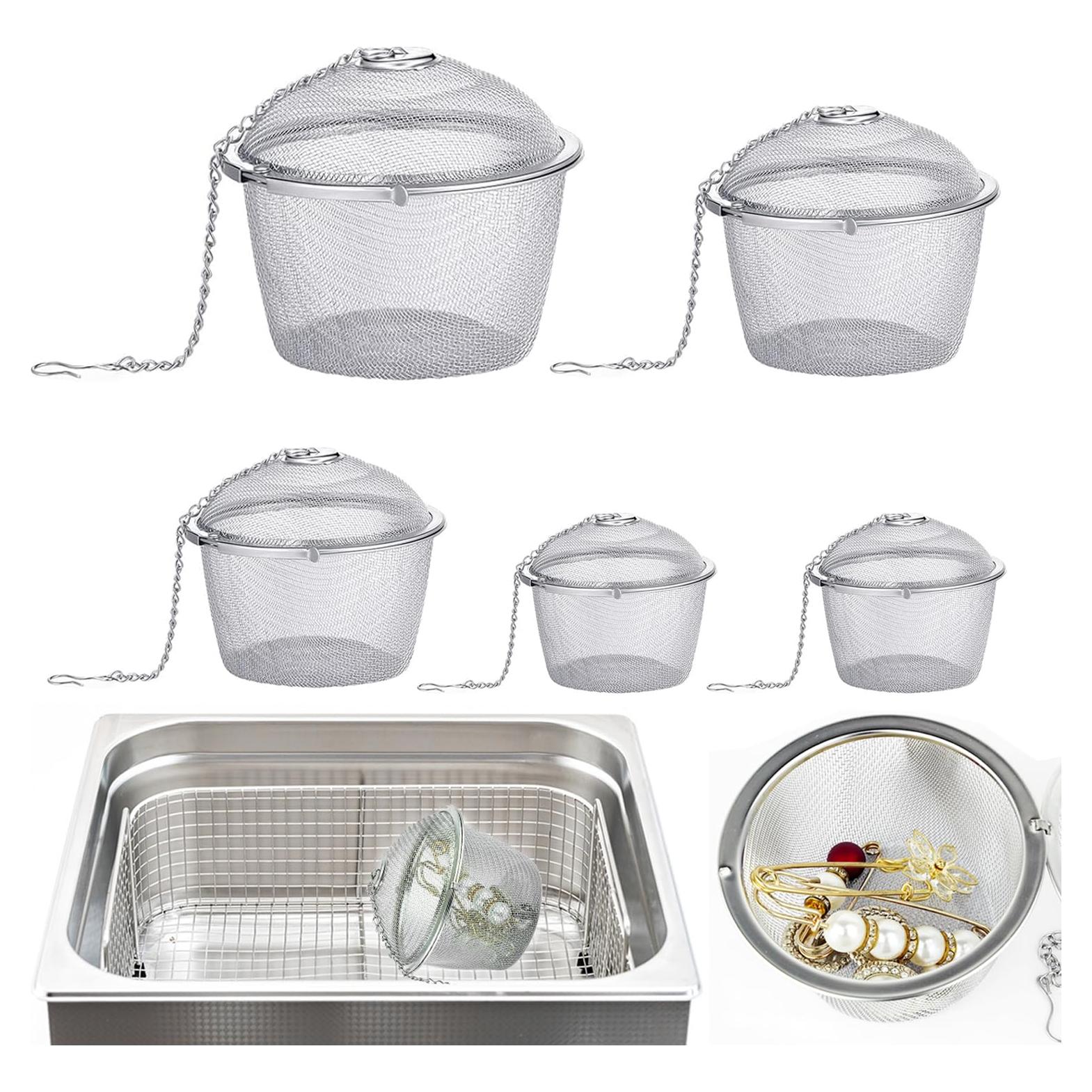 5 Cestas de Limpieza Ultrasónica Acero Inoxidable 4 Tamaños