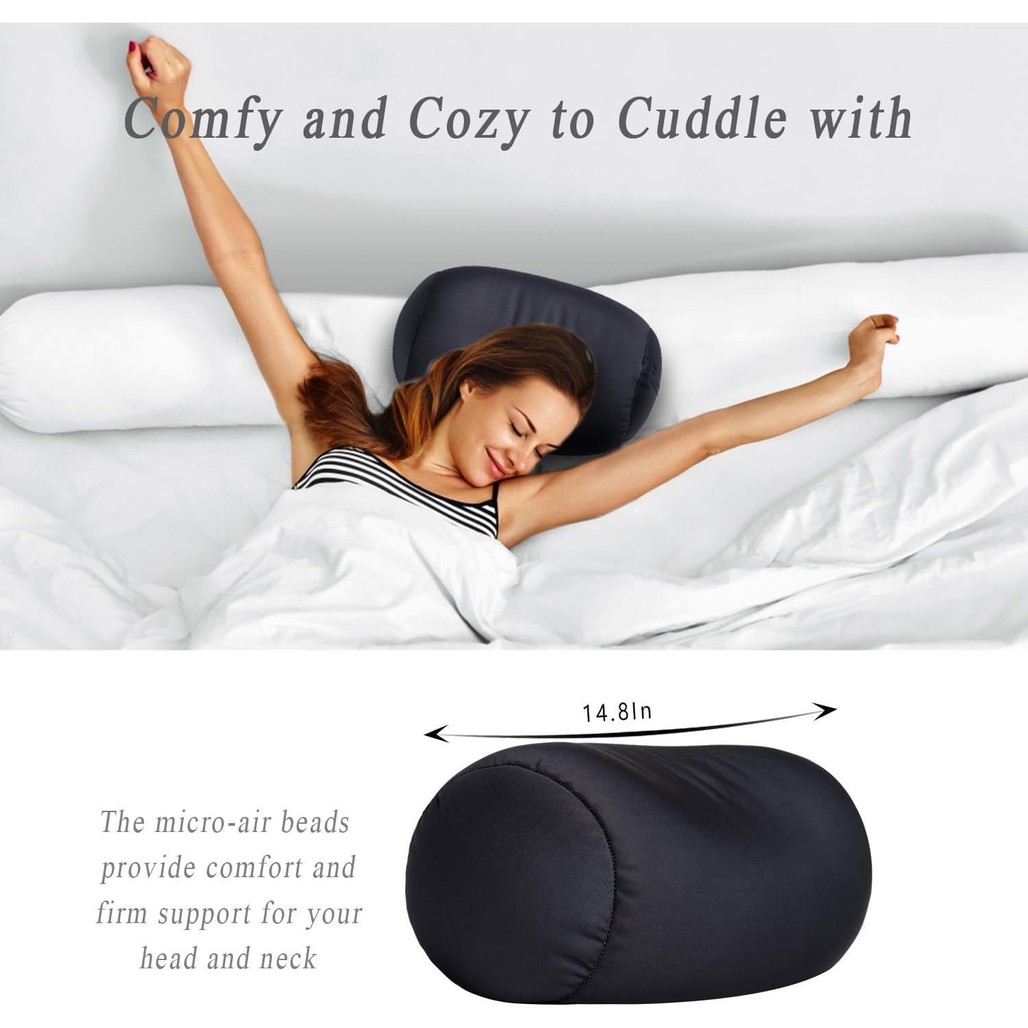 Almohada de Cuerpo Focustree Microperlas 30x18 cm Negro