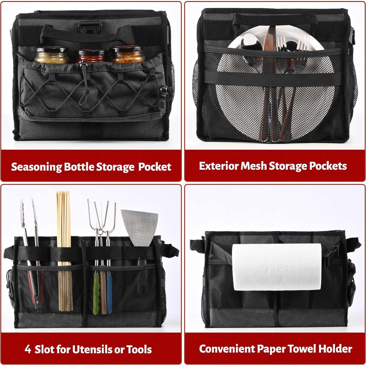 Caddy de Parrilla Lorbro Negro Plegable con Soporte para Toallas