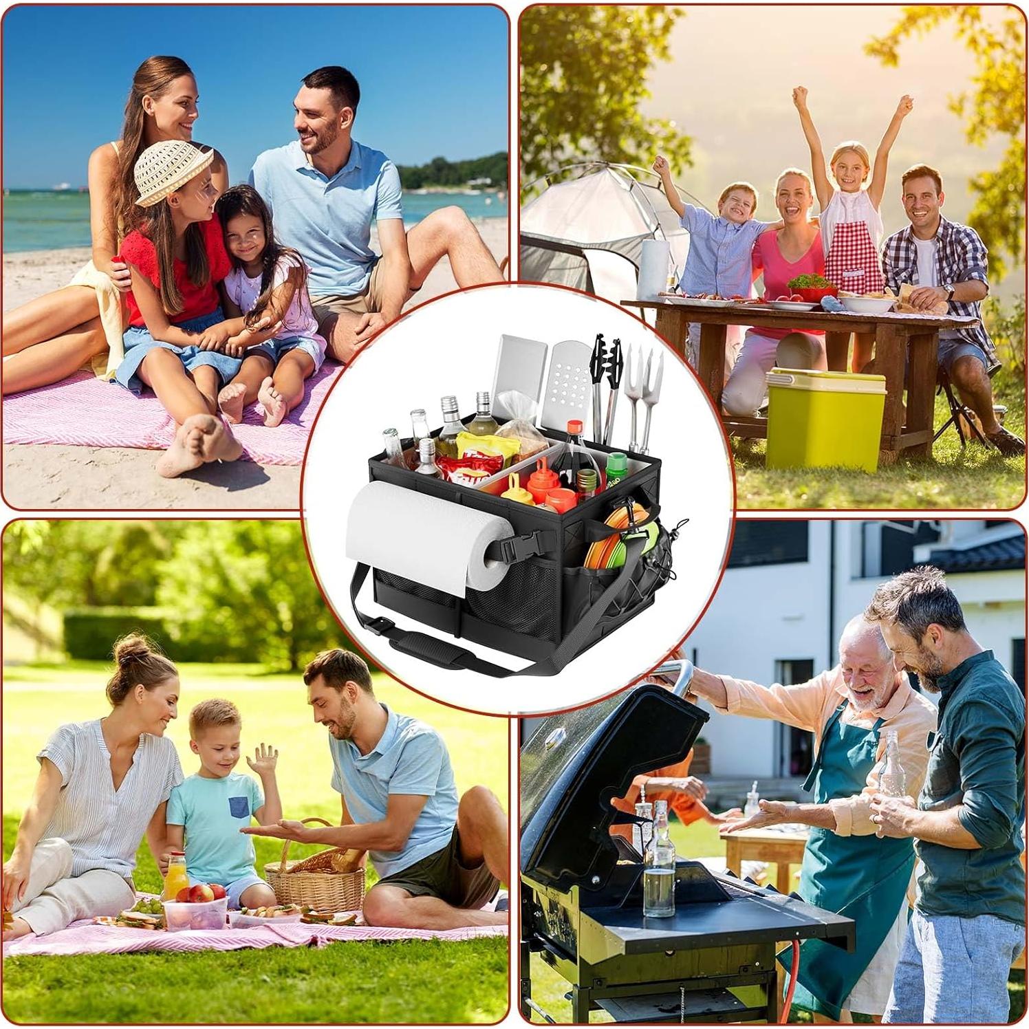 Caddy de Parrilla Lorbro Negro Plegable con Soporte para Toallas