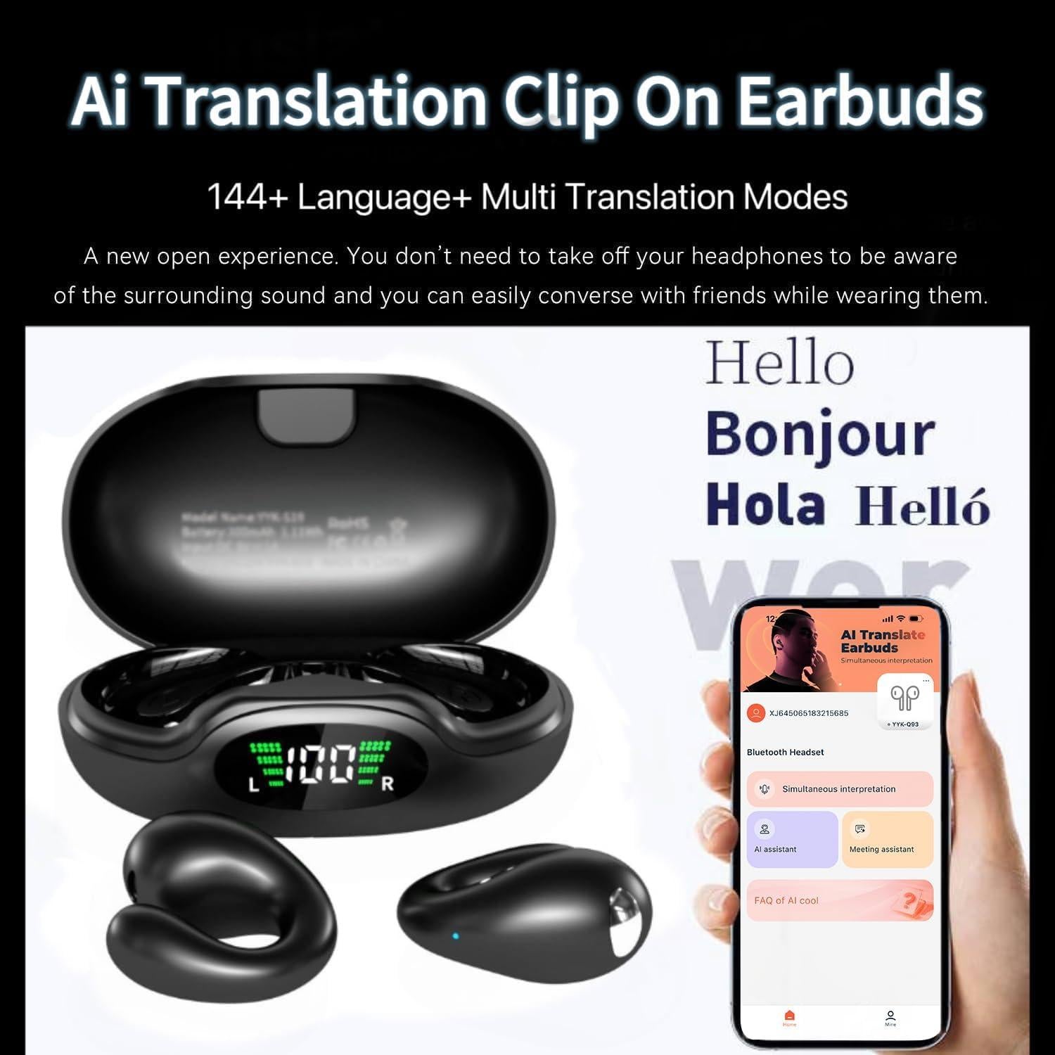 Auriculares Traductores Bluetooth YLYHHFY, 144 Idiomas, AI