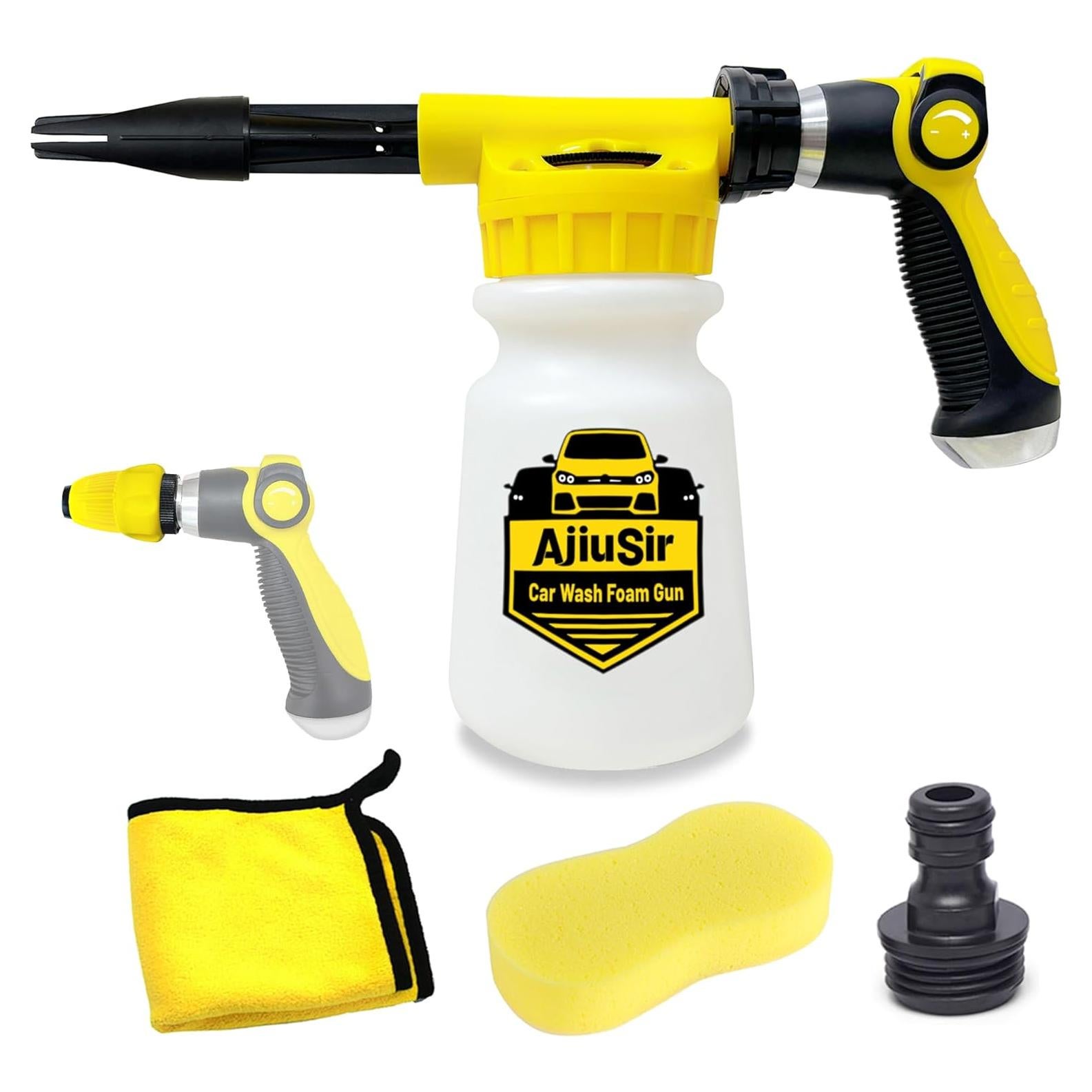 Kit de Lavado de Autos AjiuSir: Rociador de Espuma 900ml + Esponja + Toalla