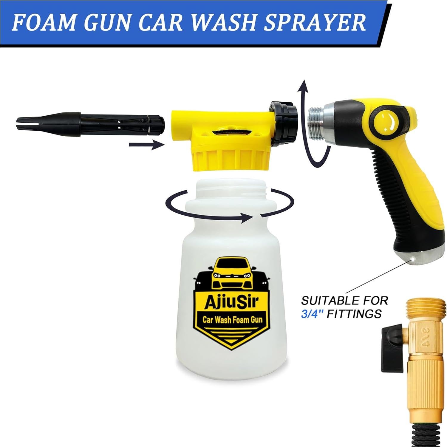 Kit de Lavado de Autos AjiuSir: Rociador de Espuma 900ml + Esponja + Toalla