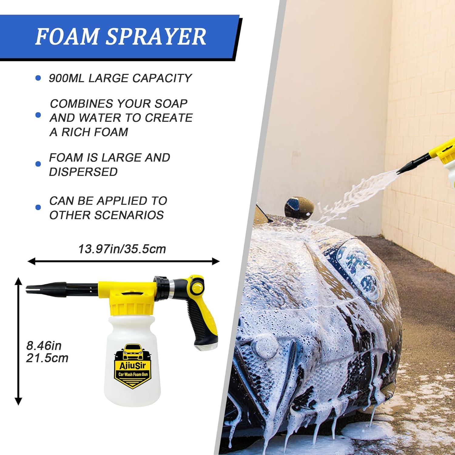 Kit de Lavado de Autos AjiuSir: Rociador de Espuma 900ml + Esponja + Toalla