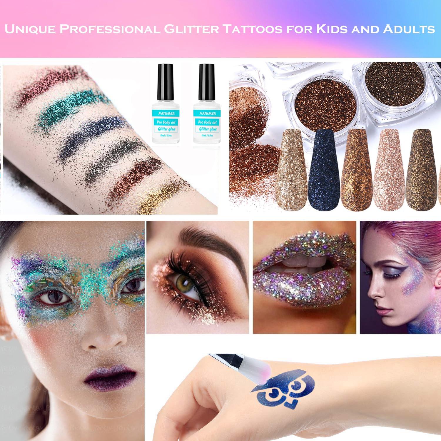 Kit de Tatuajes Temporales de Brillo NATUMER 48 Colores