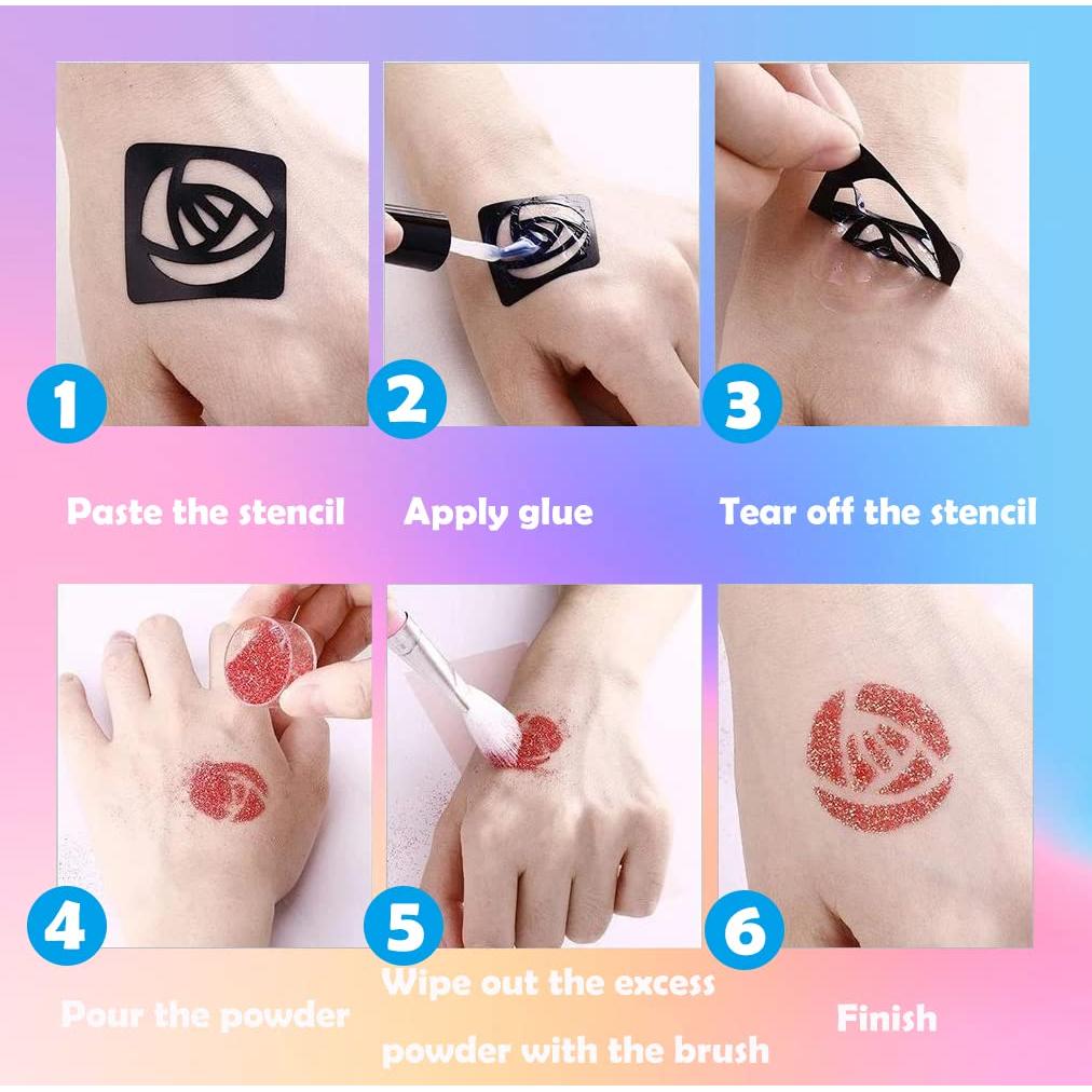 Kit de Tatuajes Temporales de Brillo NATUMER 48 Colores