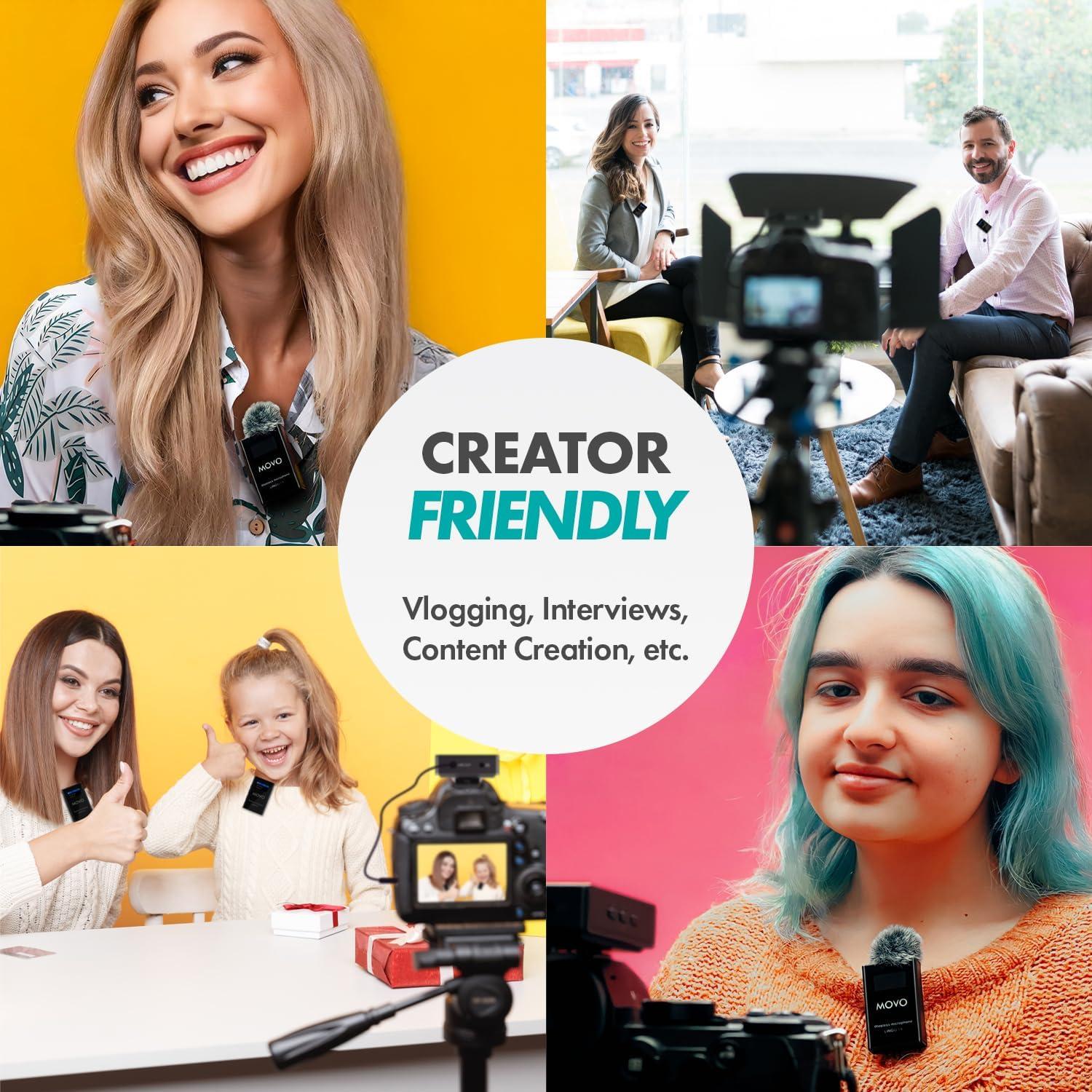 Sistema de micrófono inalámbrico Movo Lingo 48 canales para cámara