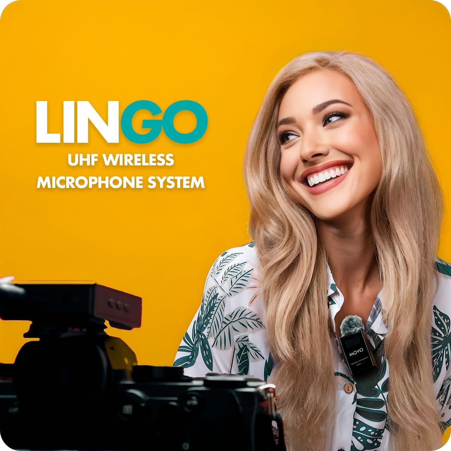 Sistema de micrófono inalámbrico Movo Lingo 48 canales para cámara